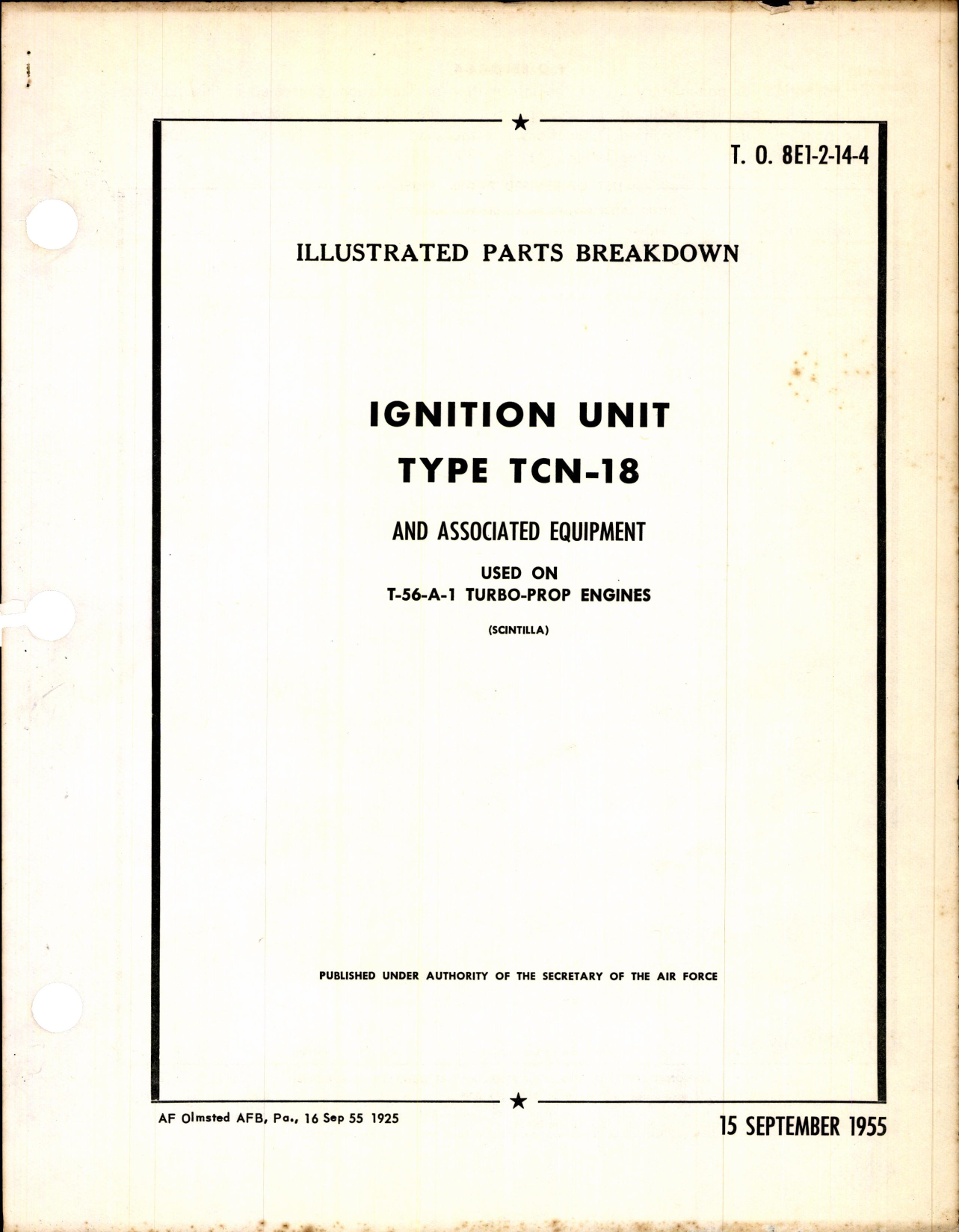Sample page 1 from AirCorps Library document: Ignition Unit Type TCN-18 & Equipment Used on T-56-A-1 Engine