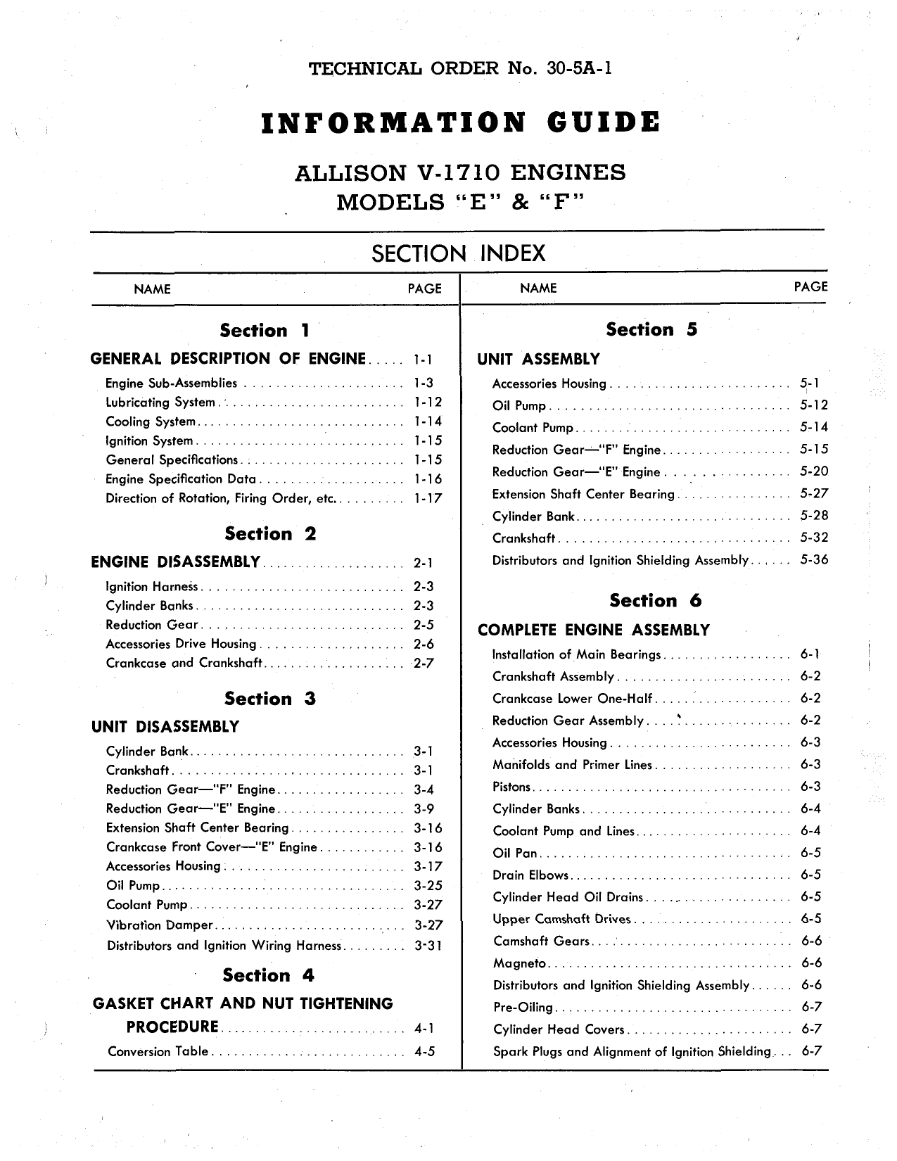 Sample page 1 from AirCorps Library document: Information Guide - Allison Engine V-1710E, V-1710F