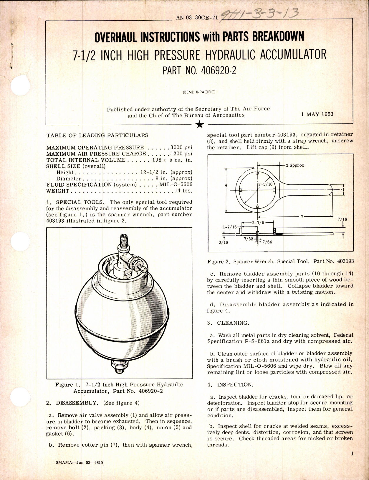 Sample page 1 from AirCorps Library document: 7 1-2 Inch High Pressure Hydraulic Accumulator