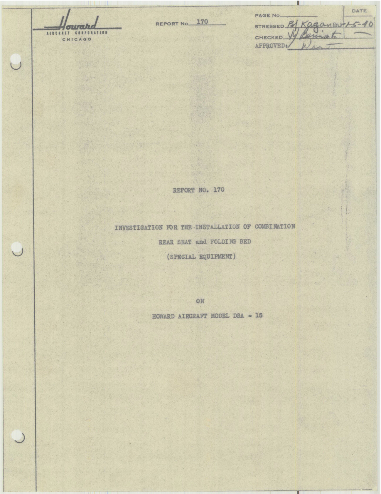 Sample page 2 from AirCorps Library document: Report 170, Investigation for Installation of Bed, DGA-15