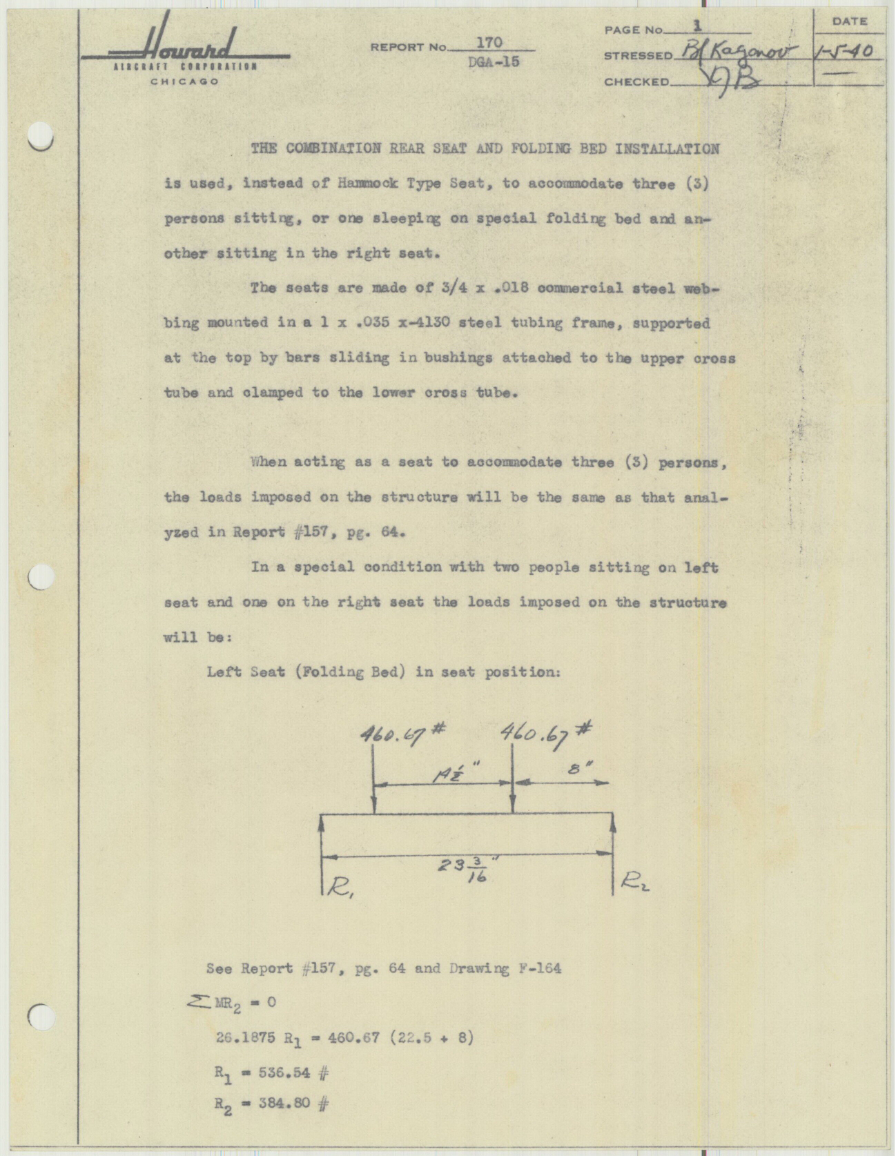 Sample page 3 from AirCorps Library document: Report 170, Investigation for Installation of Bed, DGA-15