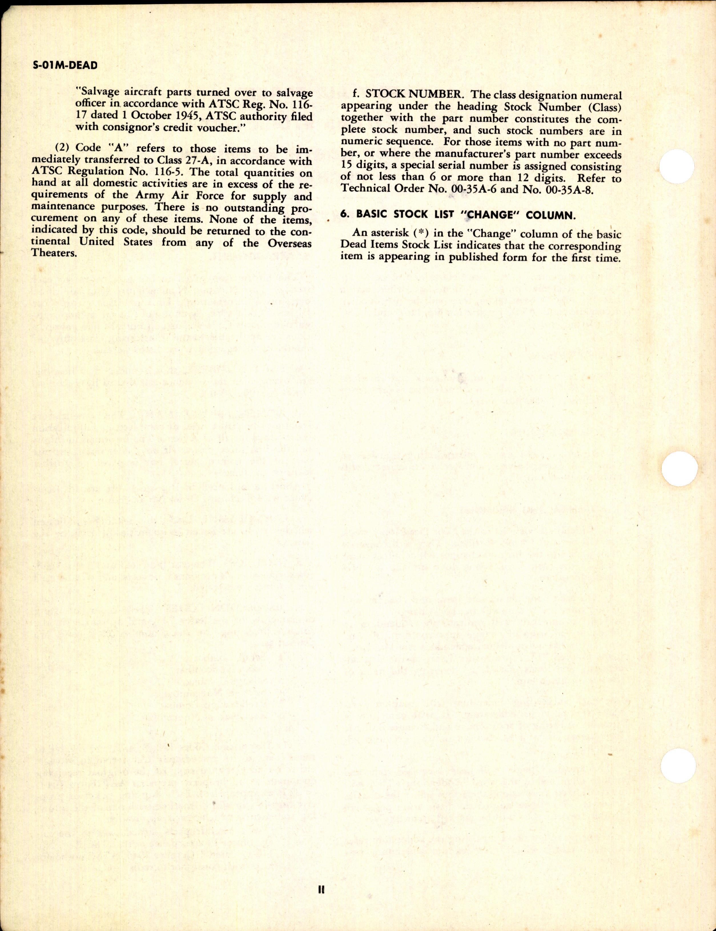 Sample page 4 from AirCorps Library document: Stock List Dead Items Stock List Class 01-M Parts for North American Aircraft