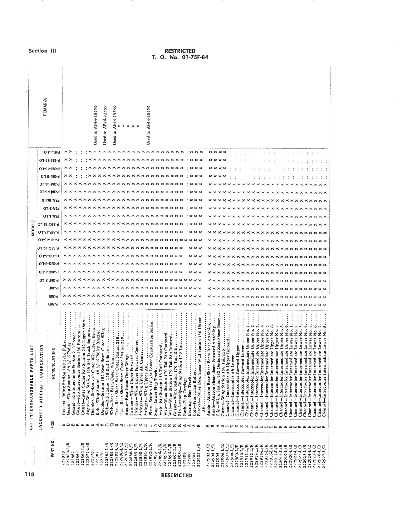 Sample page 120 from AirCorps Library document: Interchangeable Parts List - P-38