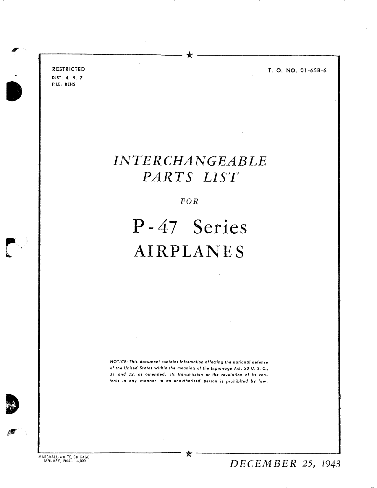 Sample page 1 from AirCorps Library document: Interchangeable Parts List - P-47