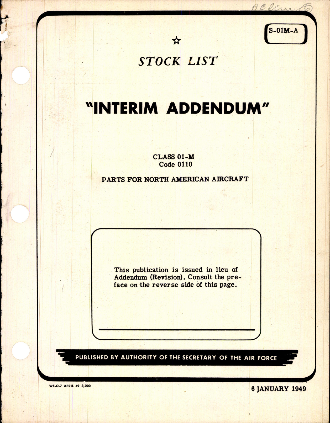 Sample page 1 from AirCorps Library document: Interim Addendum Parts for North American Aircraft
