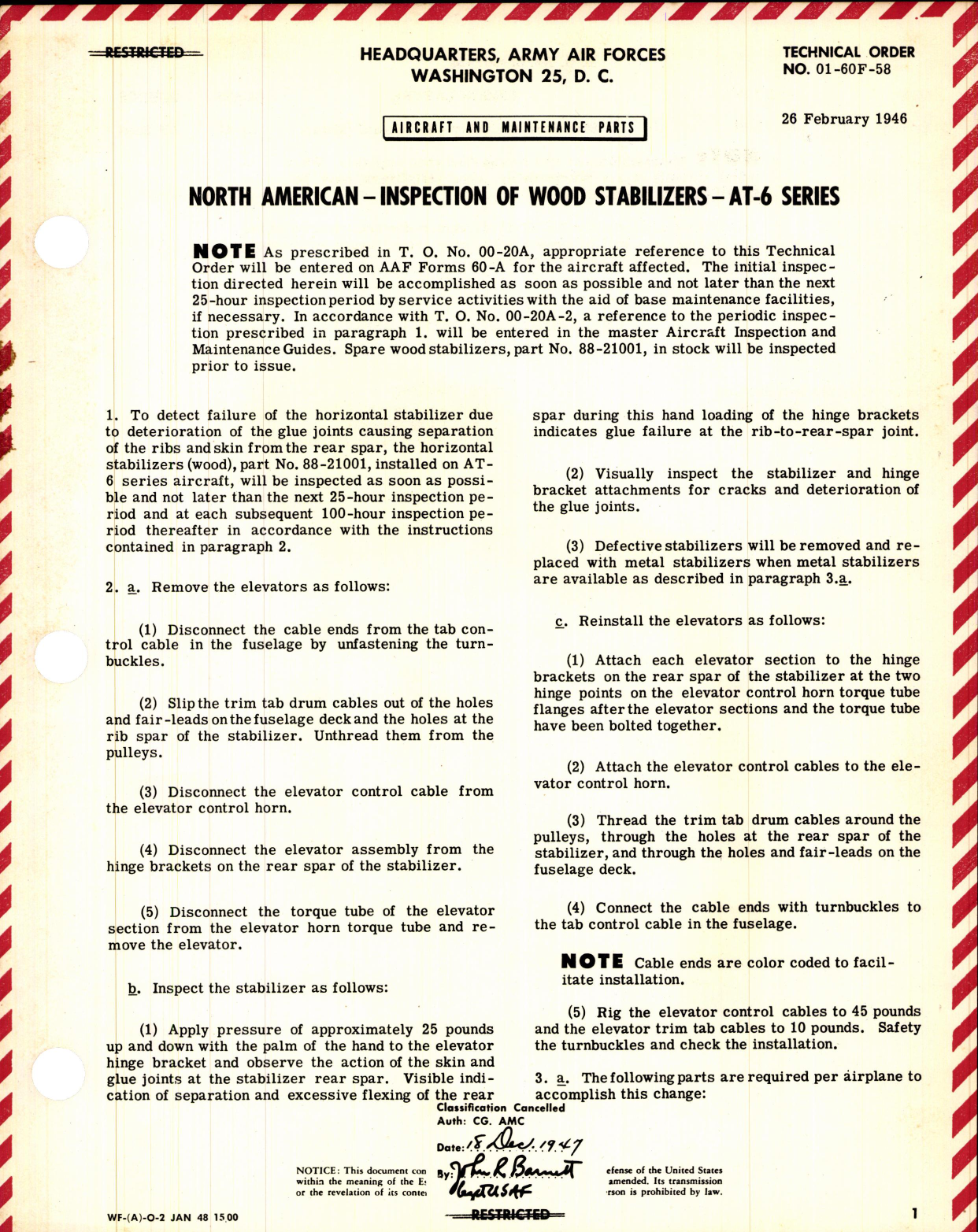 Sample page 1 from AirCorps Library document: Inspection of Wood Stabilizers for AT-6 Series