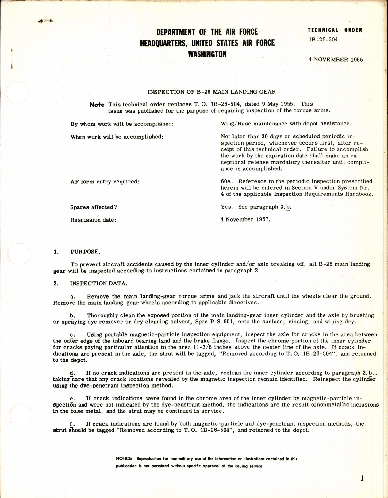 Sample page 1 from AirCorps Library document: Inspection of B-26 Main Landing Gear