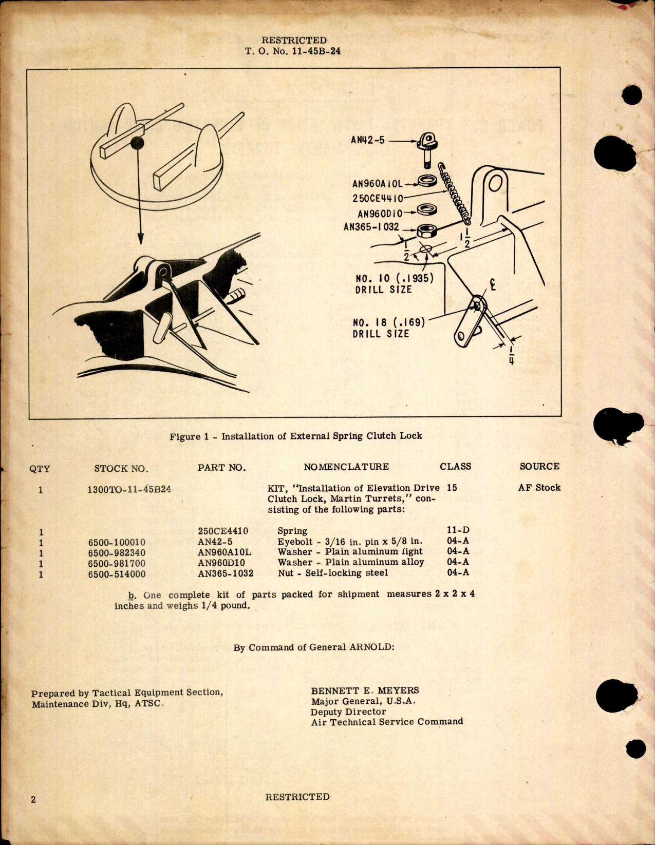 Sample page 2 from AirCorps Library document: Installation of Elevation Drive Clutch Lock, Martin Turrets