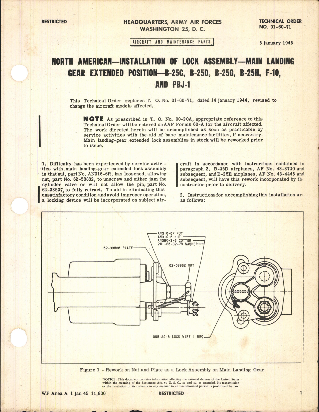 Sample page 1 from AirCorps Library document: Installation of Lock Assembly - Main Landing Gear 