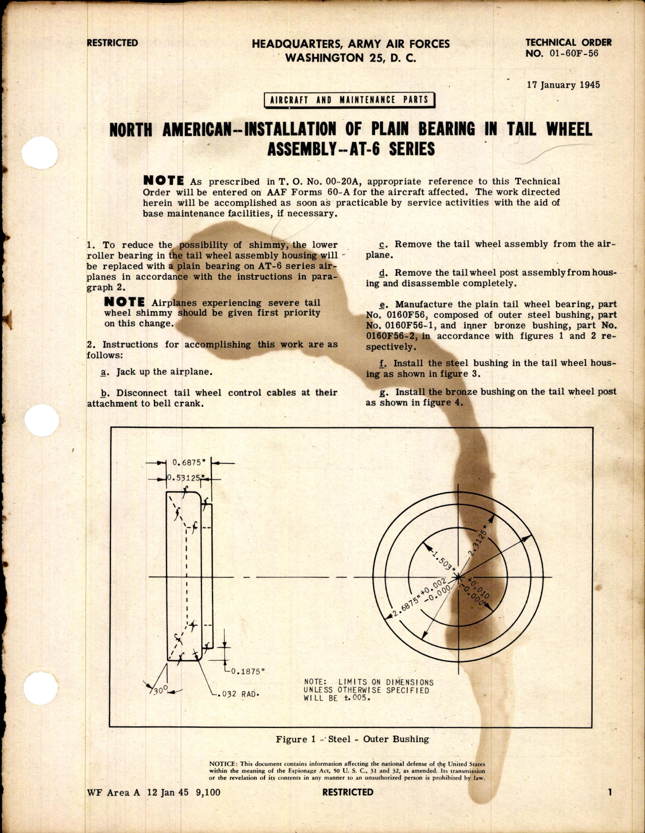 Sample page 1 from AirCorps Library document: Installation of Plain Bearing in Tail Wheel Assembly for AT-6 Series