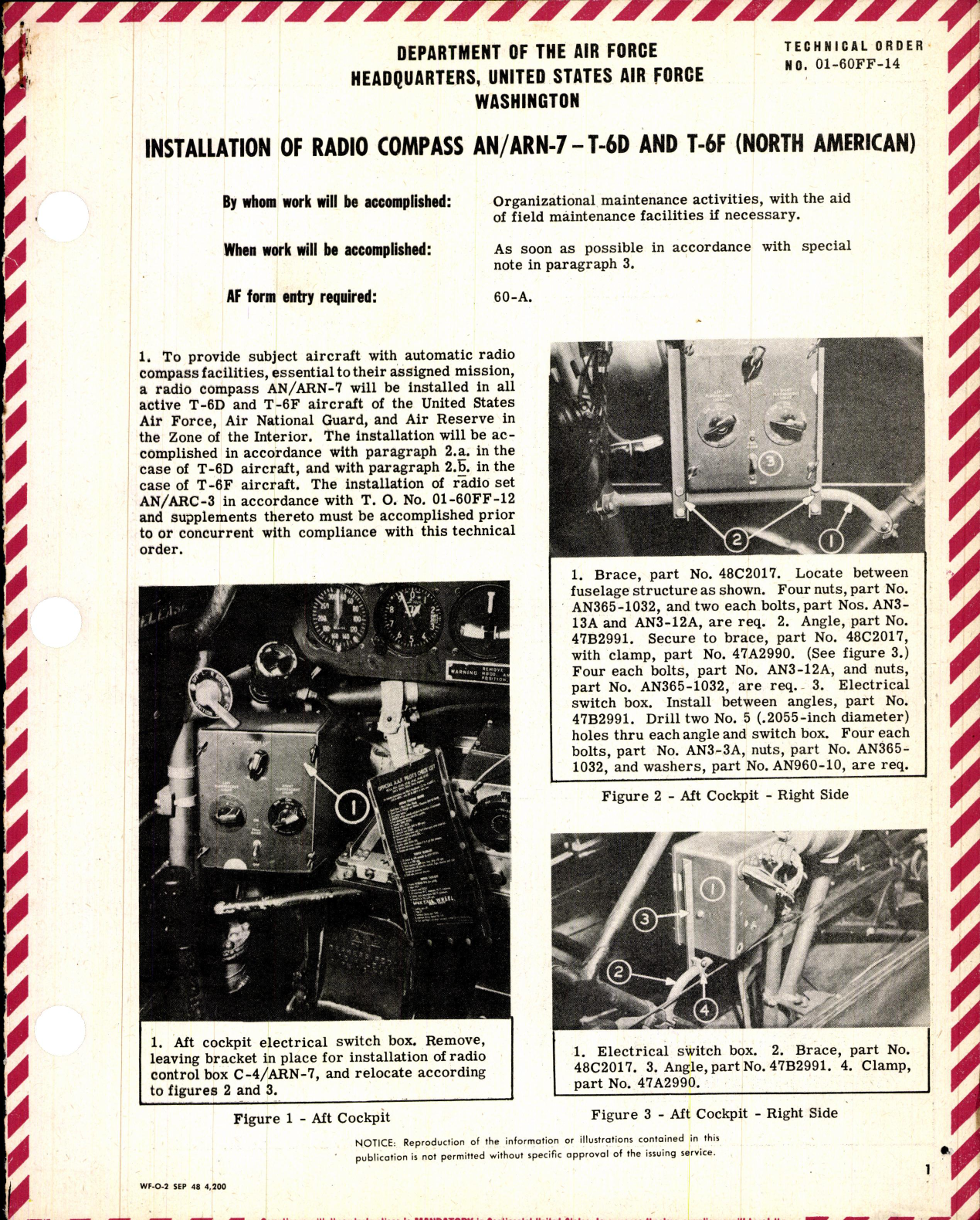 Sample page 1 from AirCorps Library document: Installation of Radio Compass AN/ARN-7 for T-6D and T-6F