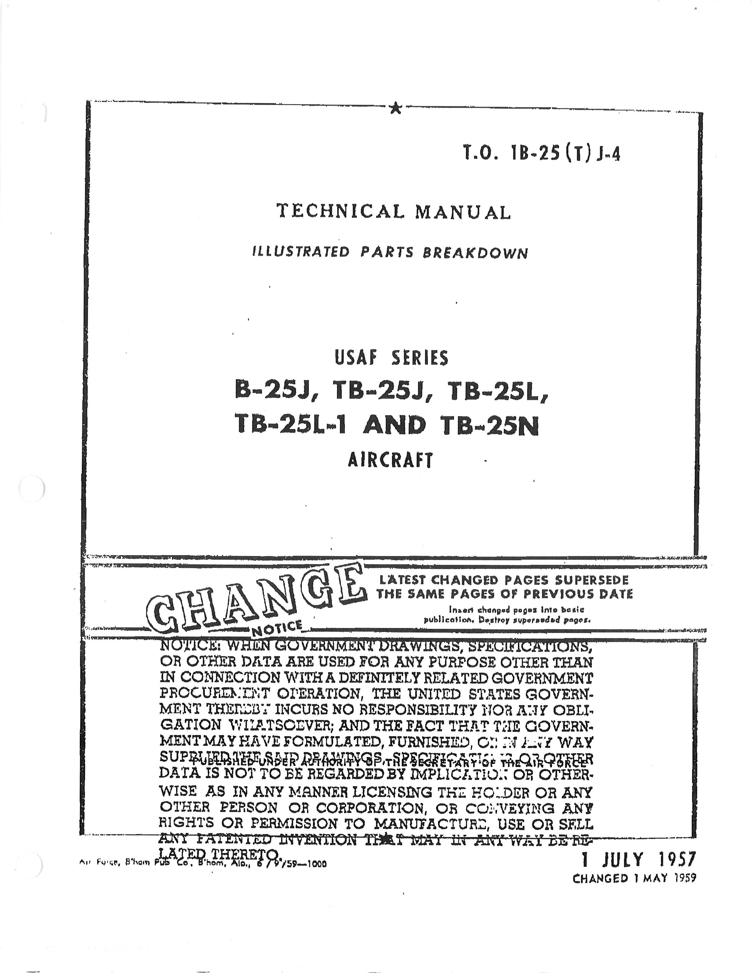 Sample page 1 from AirCorps Library document: Technical Manual - Illustrated Parts Breakdown - B-25