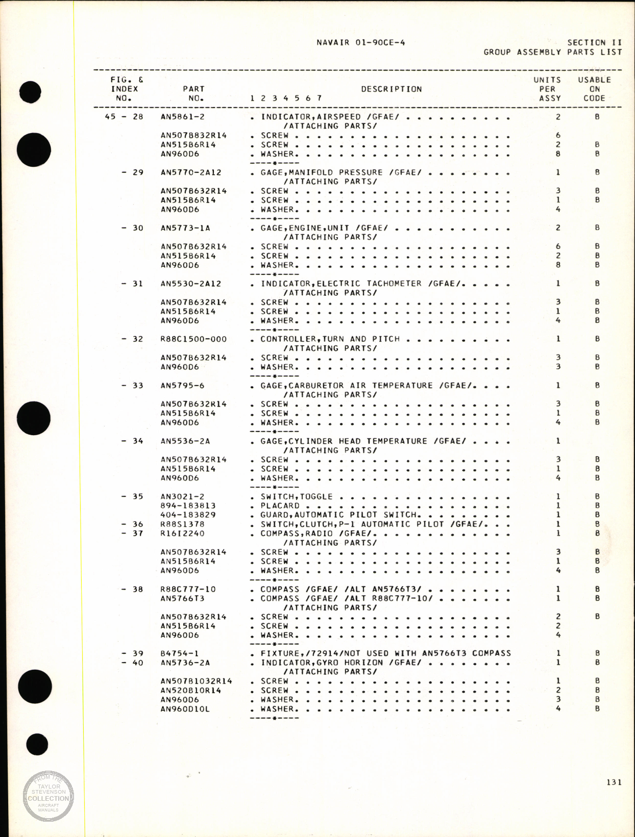 Sample page 134 from AirCorps Library document: Illustrated Parts Breakdown, C-45