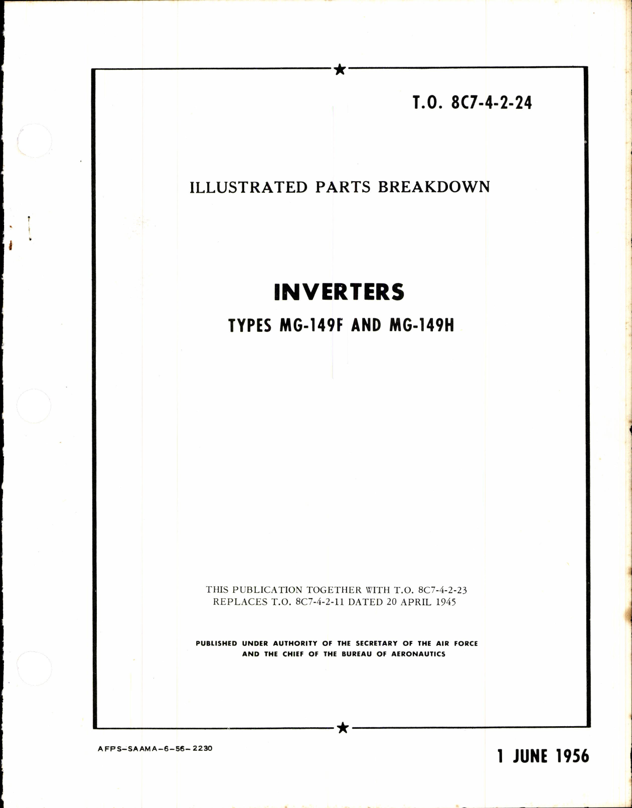 Sample page 1 from AirCorps Library document: Parts Breakdown for Inverters Types MG-149F & MG-149H