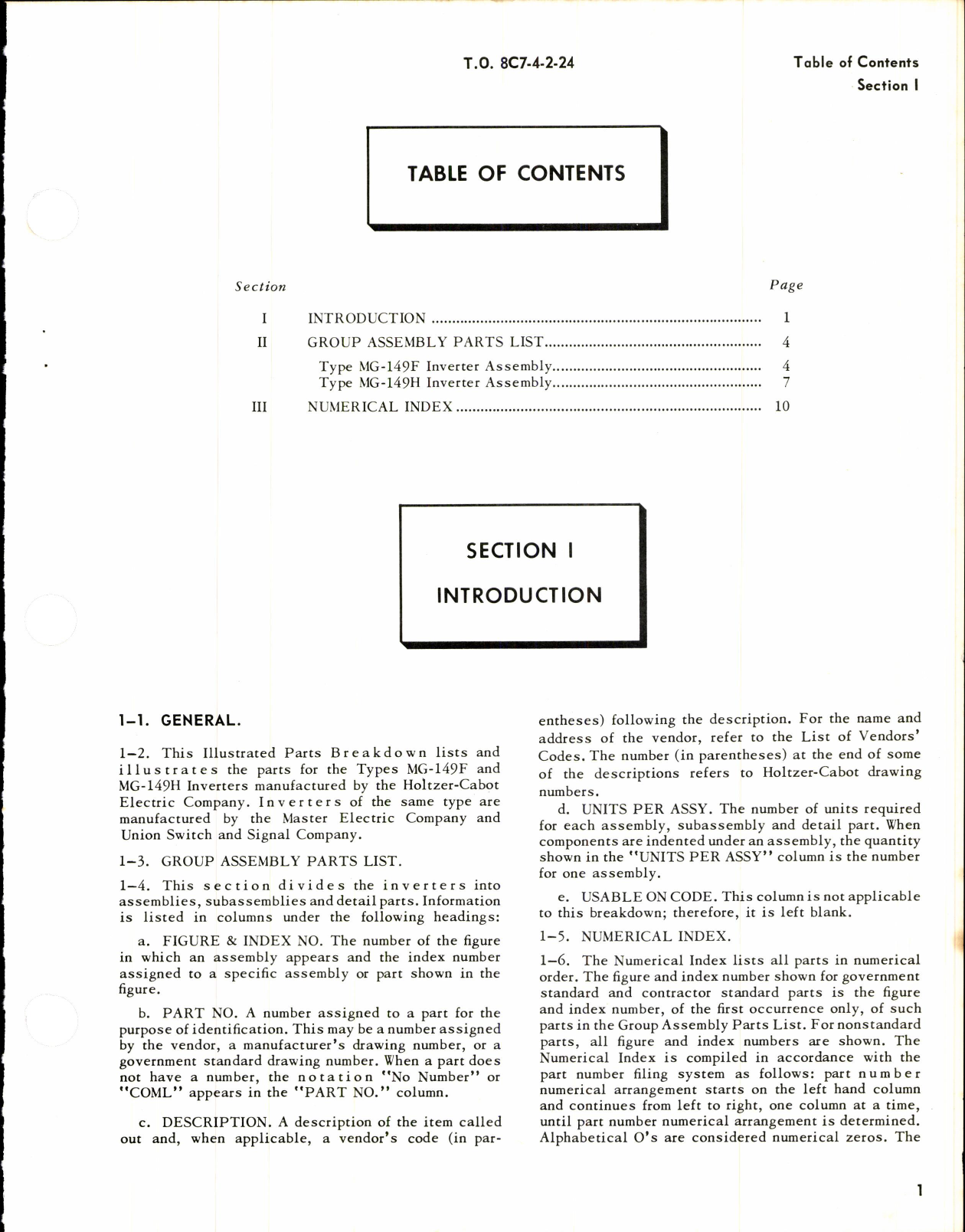 Sample page 3 from AirCorps Library document: Parts Breakdown for Inverters Types MG-149F & MG-149H