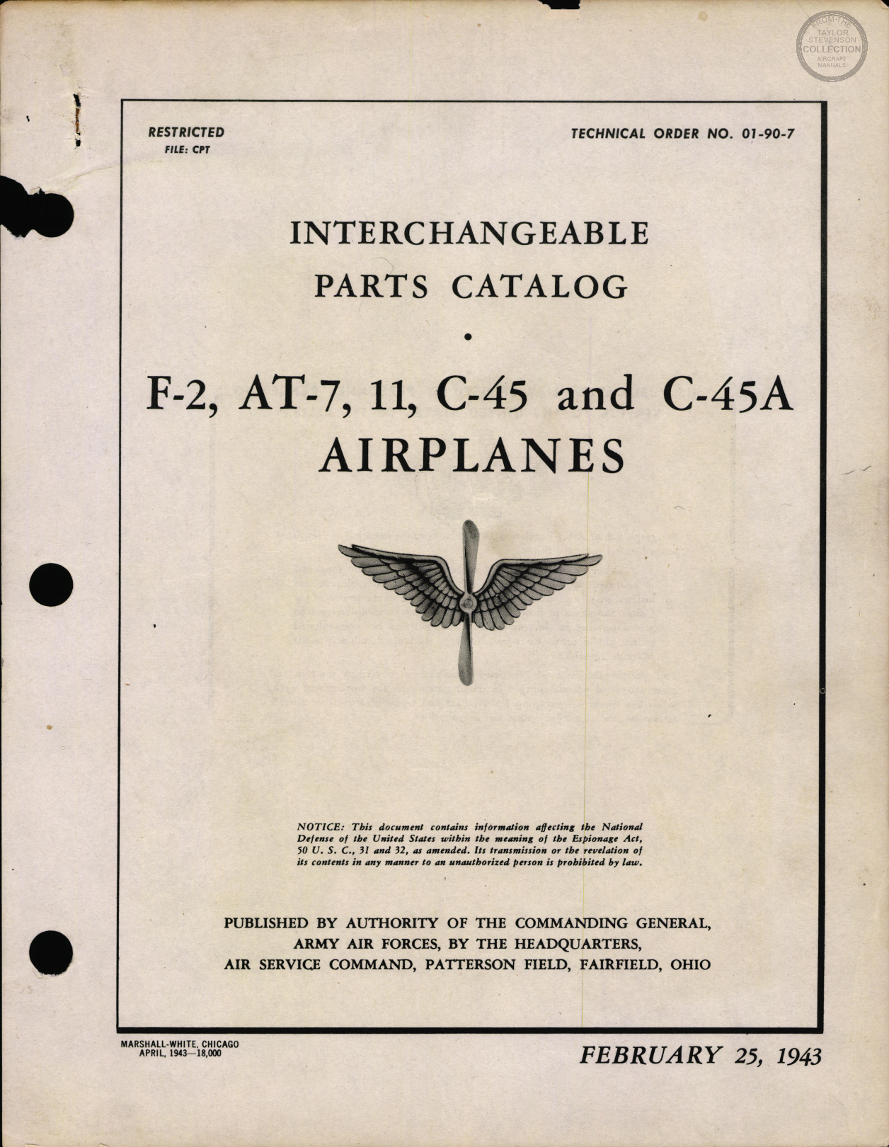 Sample page 1 from AirCorps Library document: Interchangeable Parts Catalog, AF-2, AT-7, AT-11, C-45