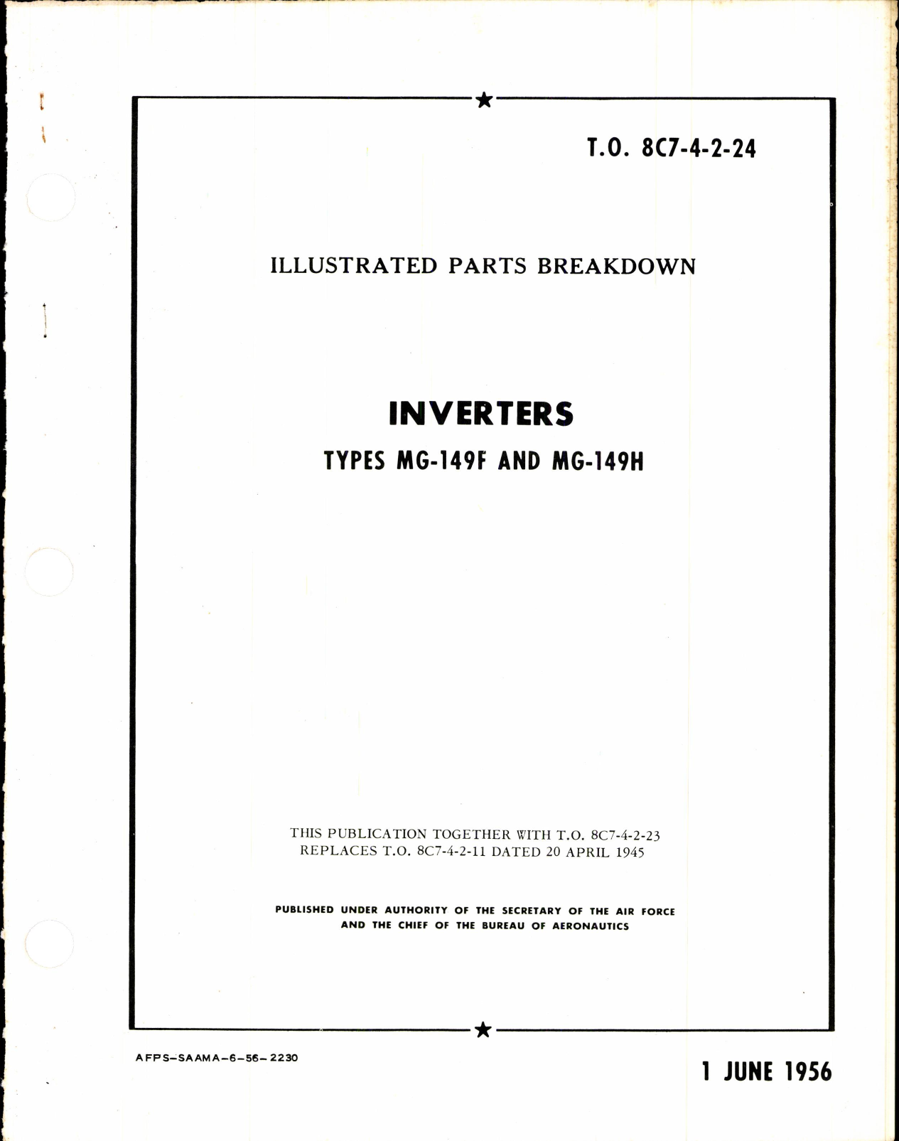 Sample page 1 from AirCorps Library document: Parts Breakdown for Inverters Types MG-149F & MG-149H