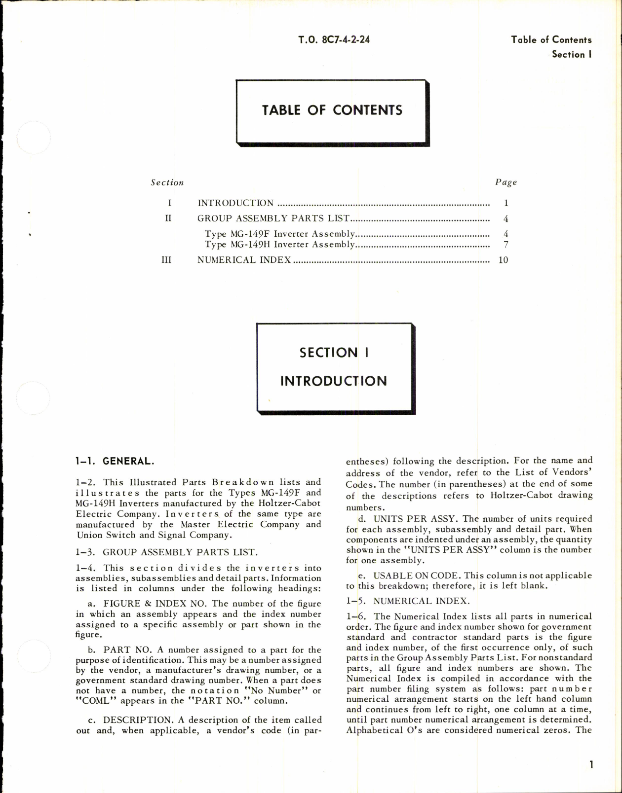 Sample page 3 from AirCorps Library document: Parts Breakdown for Inverters Types MG-149F & MG-149H