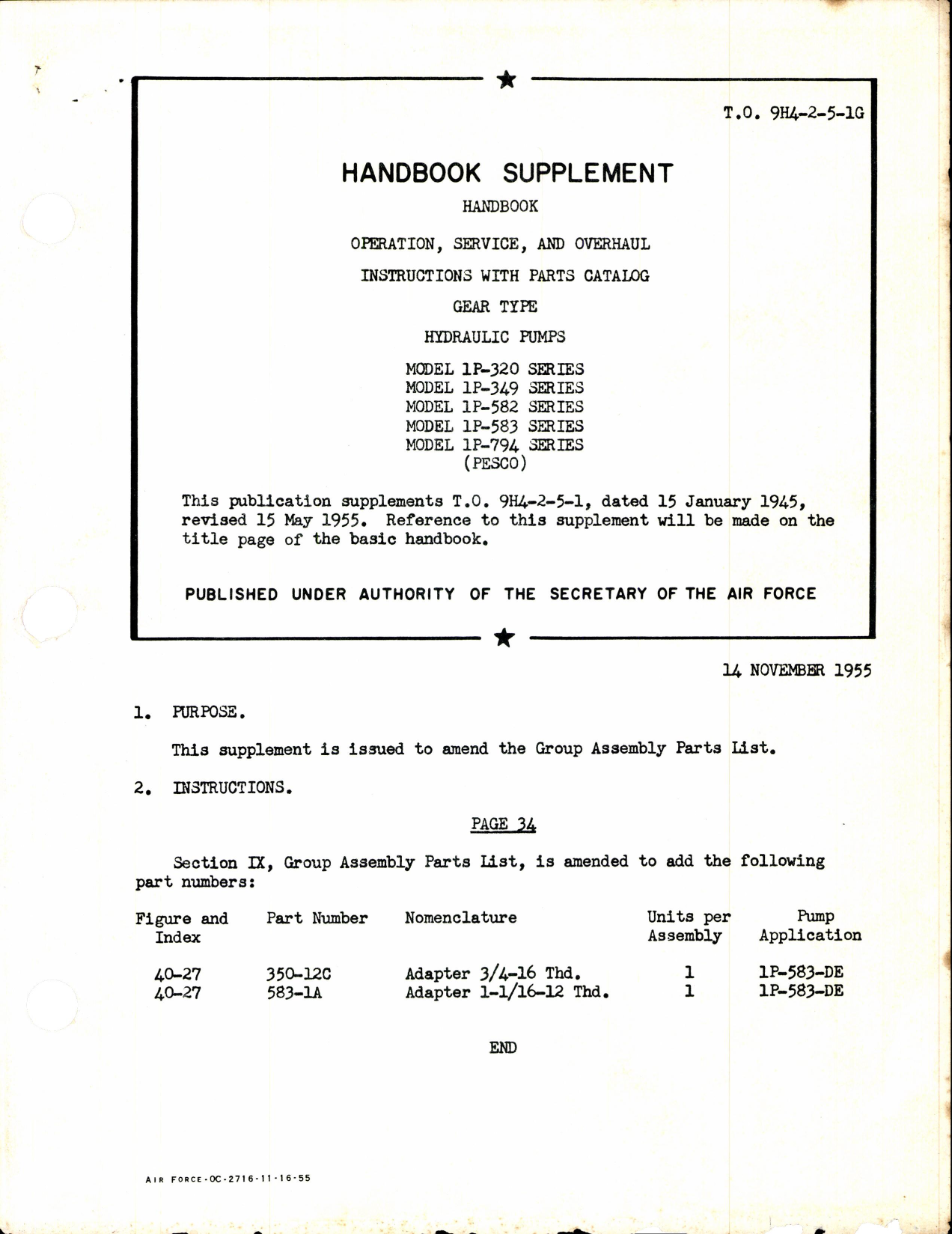 Sample page 1 from AirCorps Library document: Gear Type Hydraulic Pumps (Pesco)