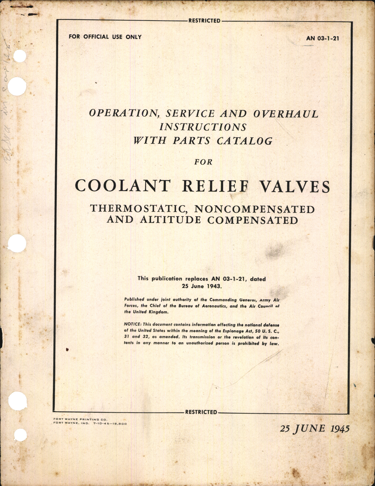 Sample page 1 from AirCorps Library document: Operation, Service and Overhaul Instructions with Parts Catalog for Coolant Relief Valves