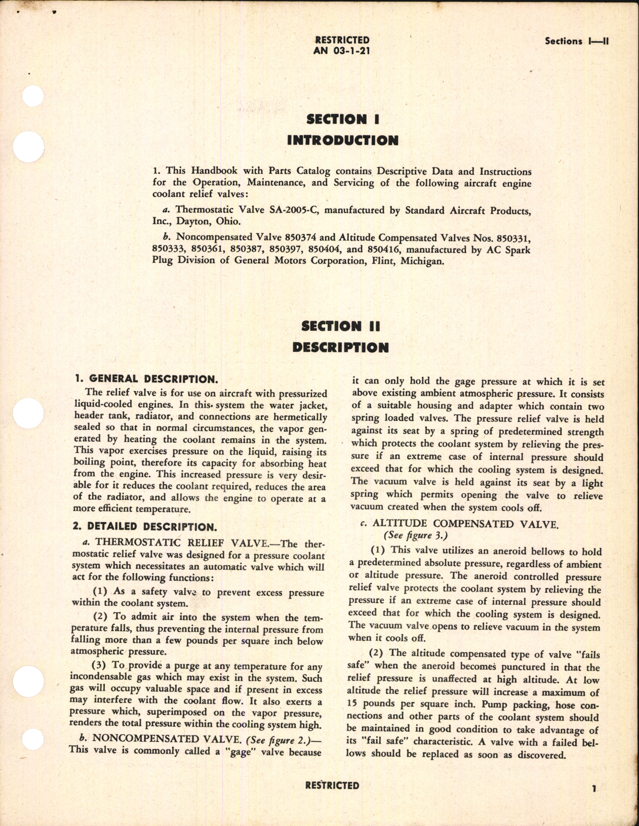Sample page 5 from AirCorps Library document: Operation, Service and Overhaul Instructions with Parts Catalog for Coolant Relief Valves