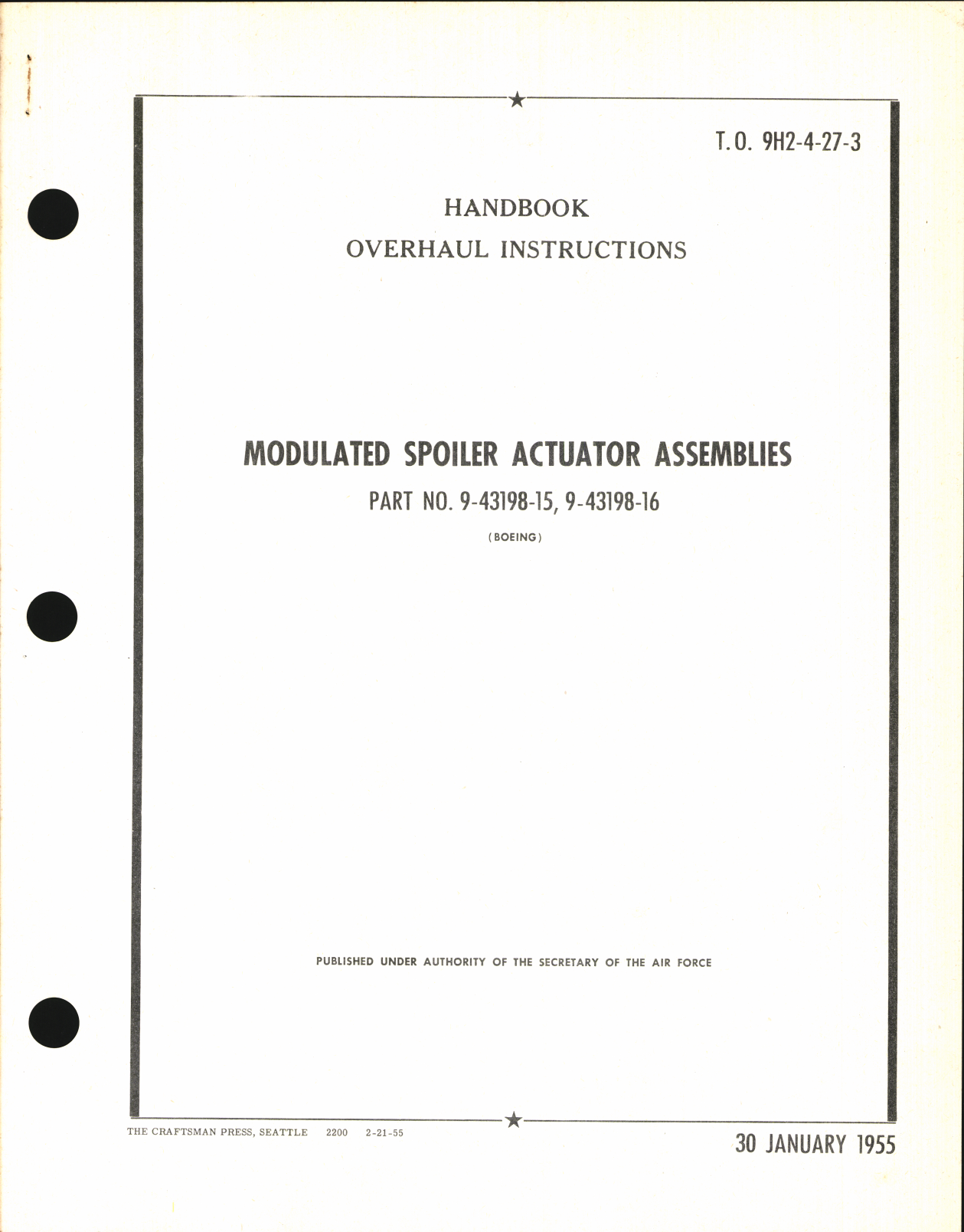 Sample page 1 from AirCorps Library document: Handbook of Instructions for Modulated Spoiler Actuator Assemblies