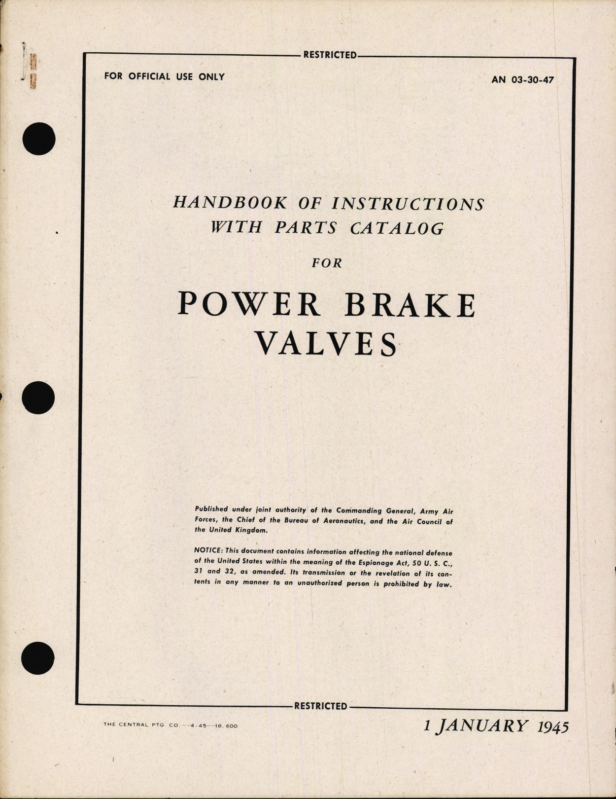 Sample page 1 from AirCorps Library document: Handbook Of Instructions With Parts Catalog for Power Brake Valves