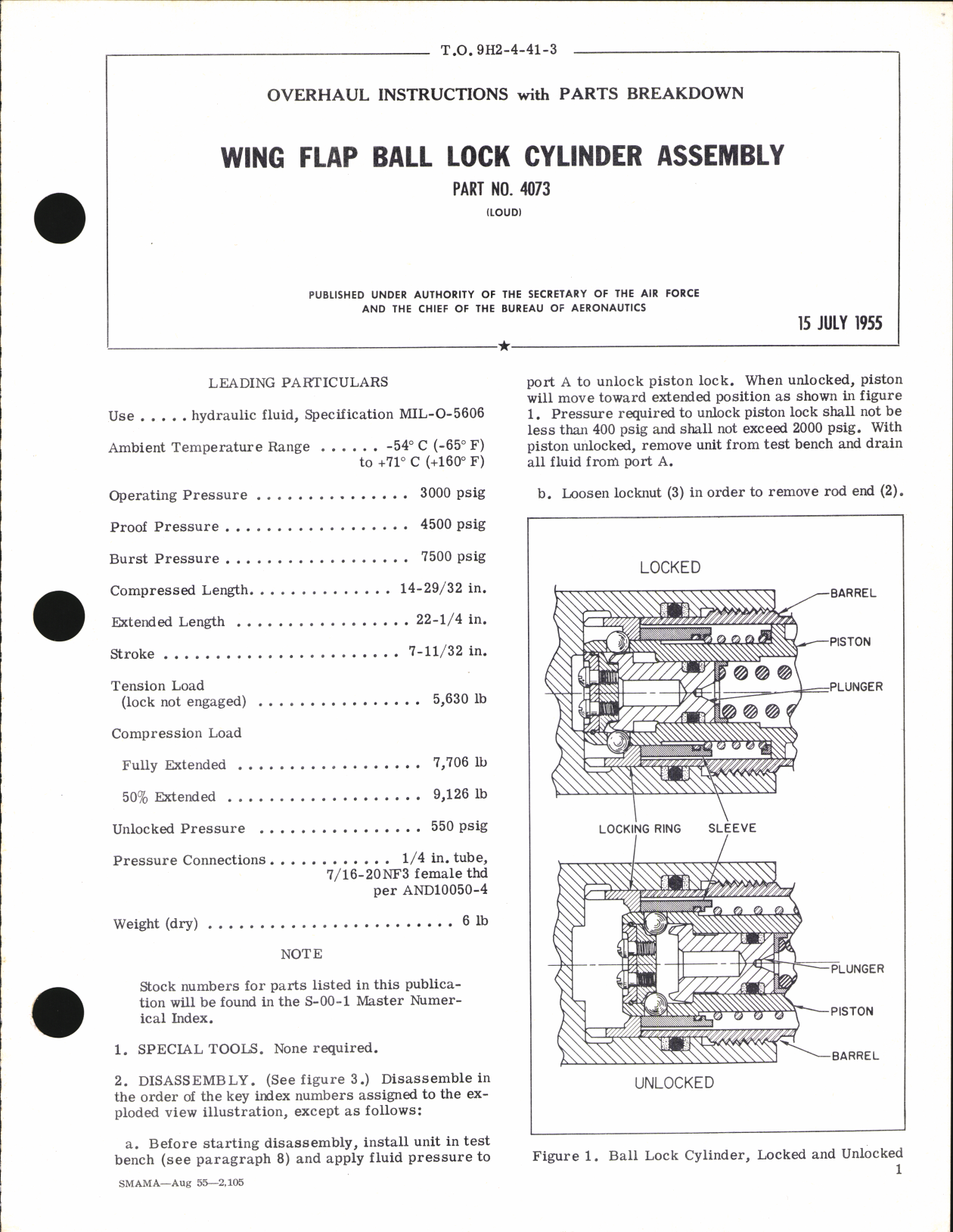 Sample page 1 from AirCorps Library document: Overhaul Instructions with Parts Breakdown for Wing Flap Ball Lock Cylinder Assembly Part No. 4073
