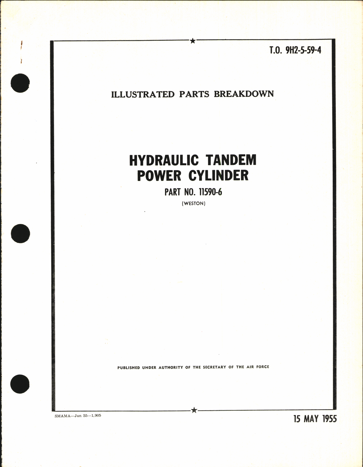 Sample page 1 from AirCorps Library document: Illustrated Parts Breakdown for Hydraulic Tandem Power Cylinder Part No. 11590-6