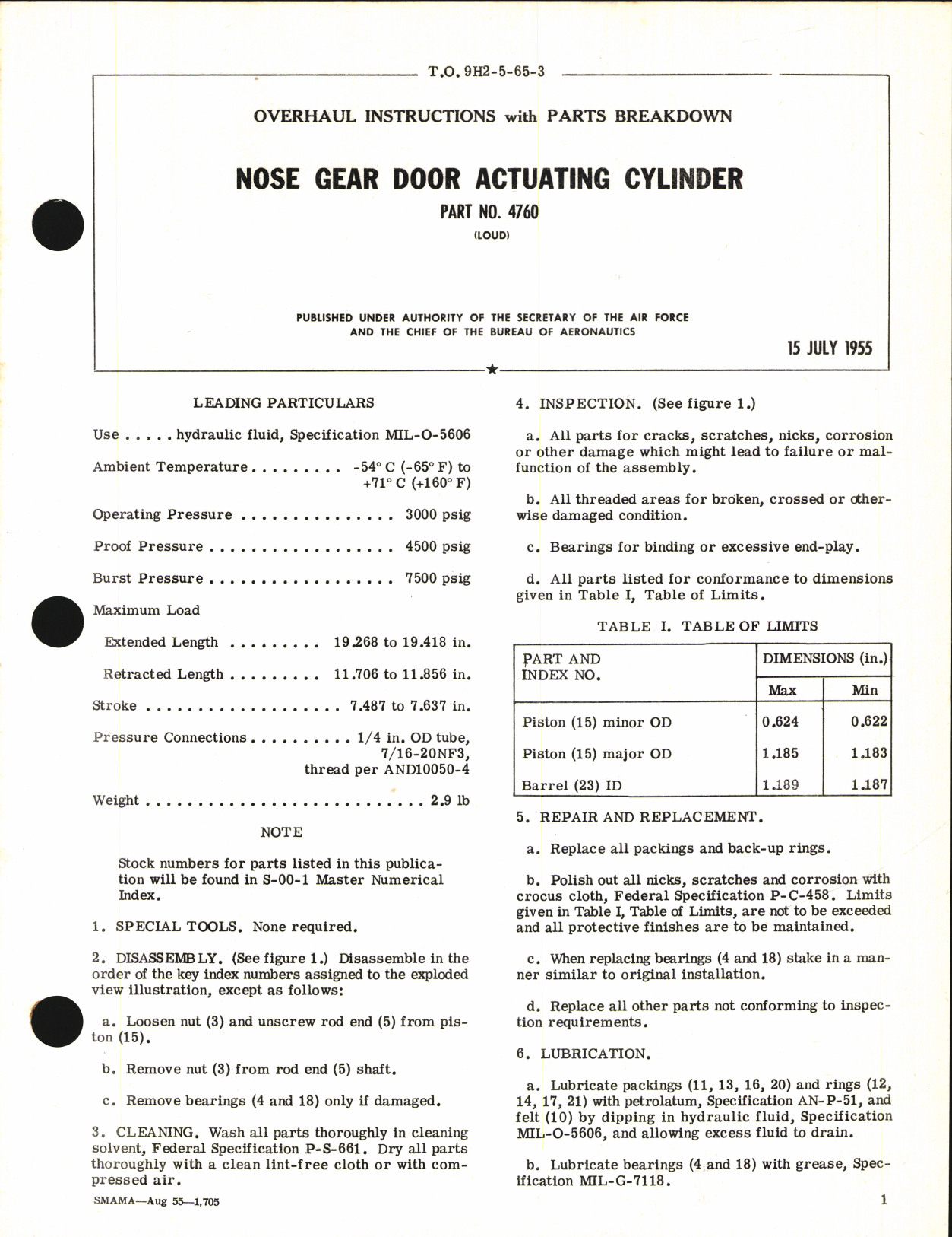 Sample page 1 from AirCorps Library document: Overhaul Instructions with Parts Breakdown for Nose Gear door Actuating cylinder Part no. 4760