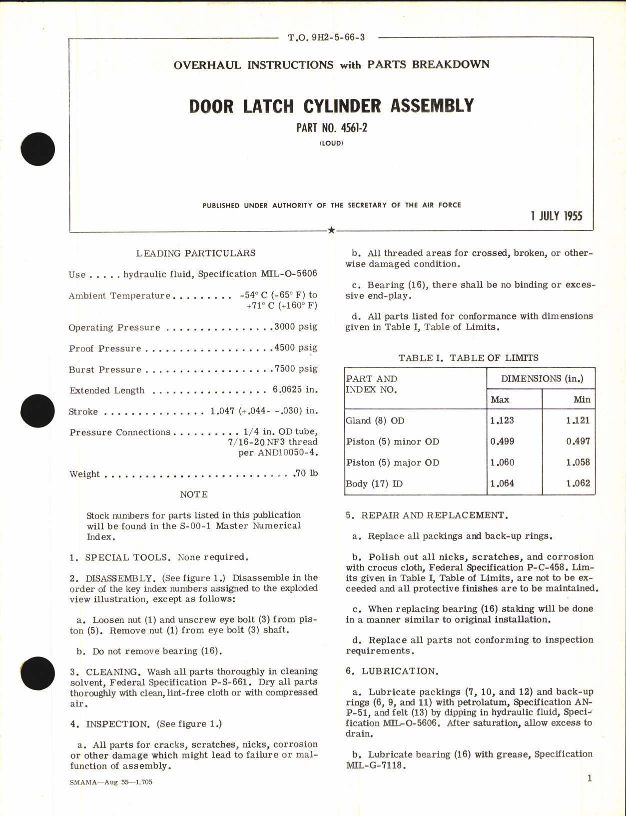 Sample page 1 from AirCorps Library document: Overhaul Instructions with Parts Breakdown for Door Latch Cylinder Assembly Part No. 4561-2