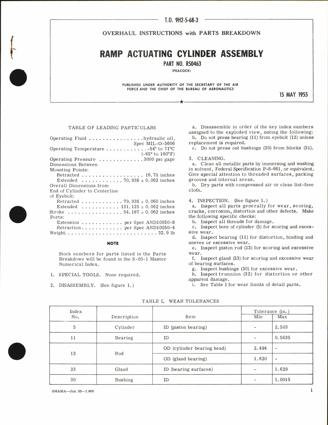 Sample page 1 from AirCorps Library document: Overhaul Instructions with Parts Breakdown for Ramp actuating Cylinder Assembly Part No. R50463