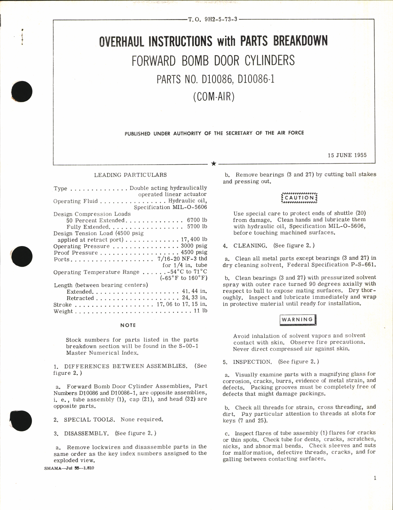 Sample page 1 from AirCorps Library document: Overhaul Instructions with Parts Breakdown for Forward Bomb door Cylinders