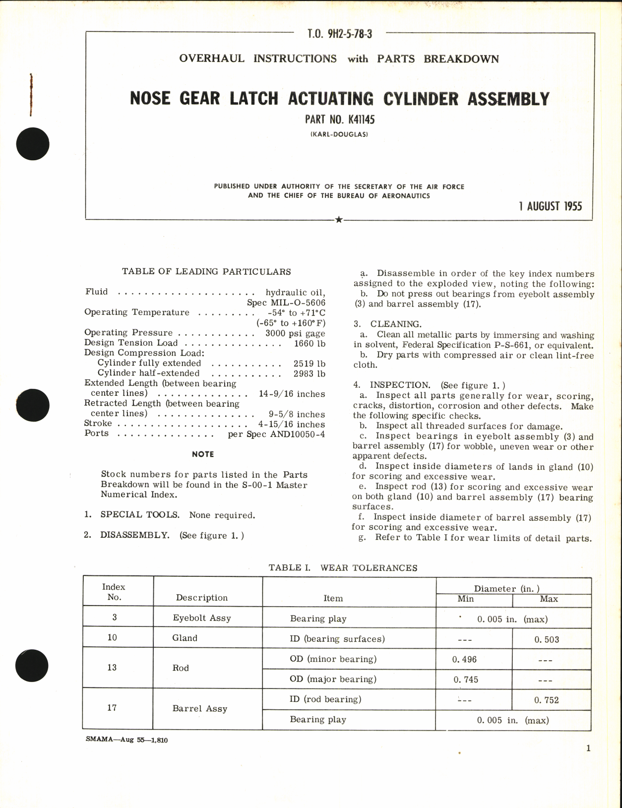 Sample page 1 from AirCorps Library document: Overhaul Instructions with Parts Breakdown for Nose Gear Latch Actuating Cylinder Assembly Part No. K41145