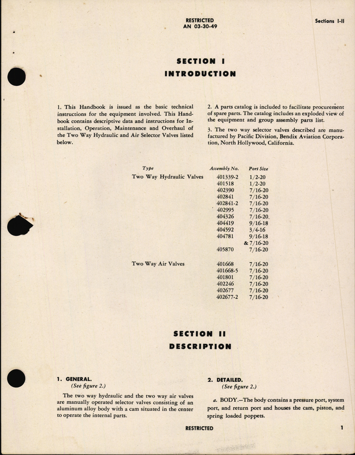 Sample page 5 from AirCorps Library document: Operation, Service and Overhaul Instructions with Parts Catalog for Two-Way Hydraulic and Air Valves