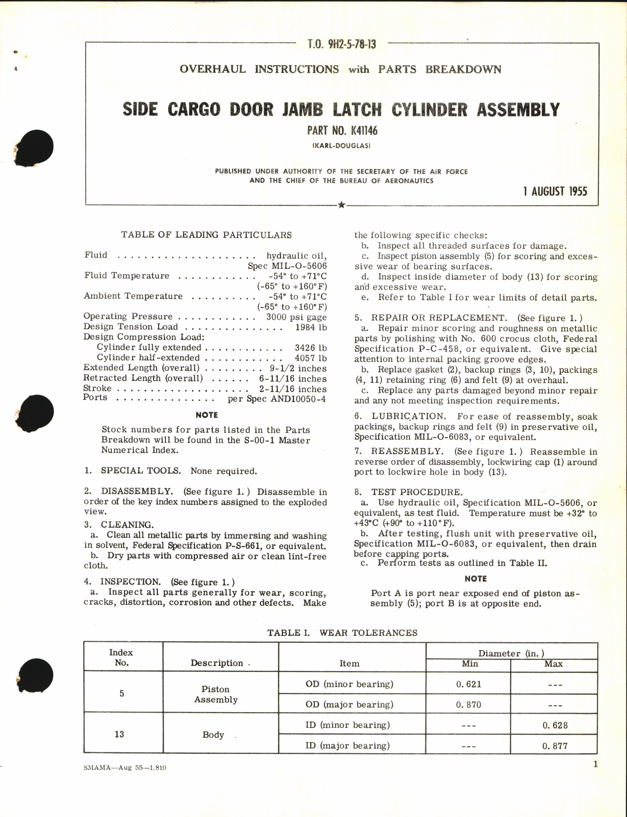 Sample page 1 from AirCorps Library document: Overhaul Instructions with Parts Breakdown for Side Cargo Door Jamb Latch Cylinder Assembly Part No. k41146