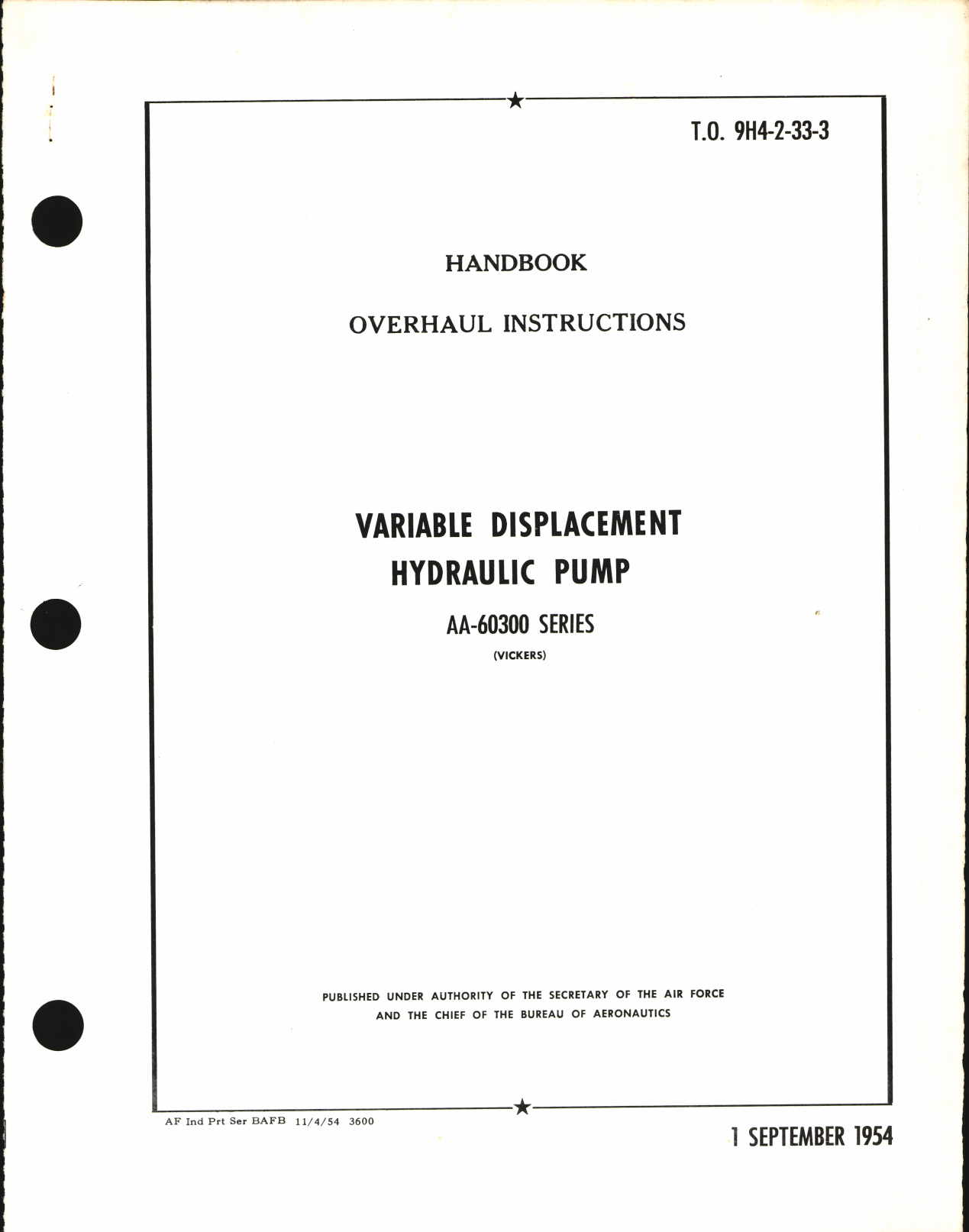 Sample page 1 from AirCorps Library document: Overhaul Instructions for Variable Displacement Hydraulic Pump AA-60300 Series