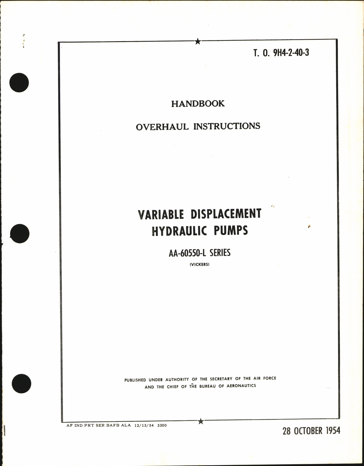 Sample page 1 from AirCorps Library document: Overhaul Instructions for Variable Displacement Hydraulic Pumps AA-60550-L Series