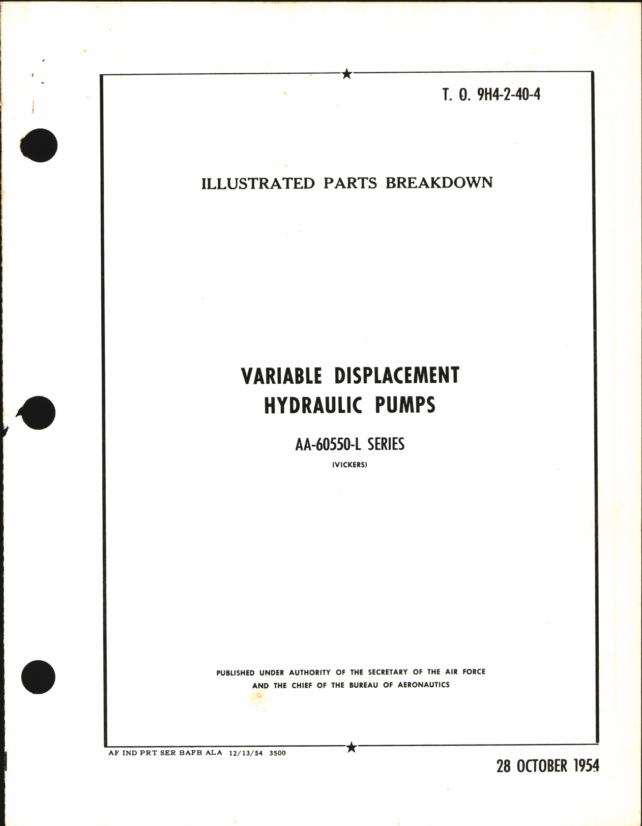 Sample page 1 from AirCorps Library document: Illustrated Parts Breakdown for Variable Displacement Hydraulic Pumps AA-60550-L Series