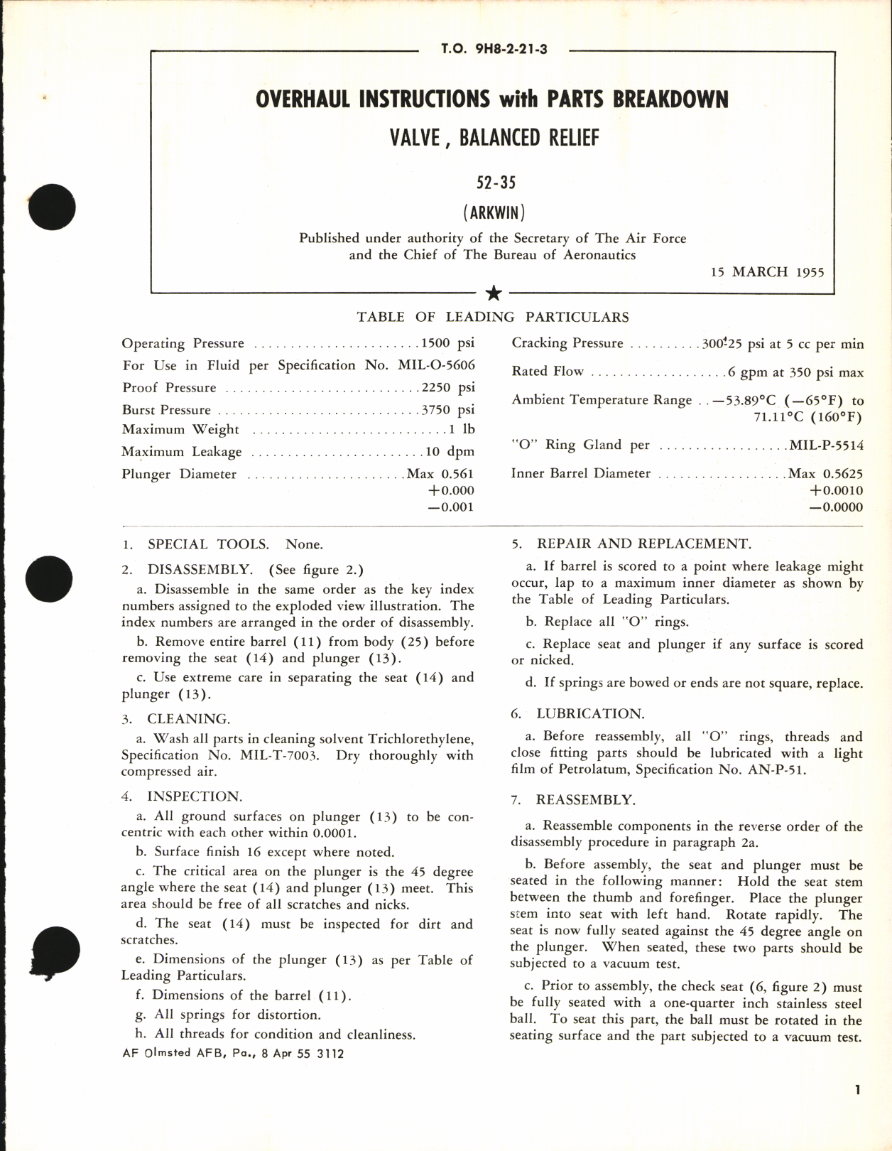 Sample page 1 from AirCorps Library document: Overhaul Instructions with Parts Breakdown for Valve, Balanced Relief 52-35