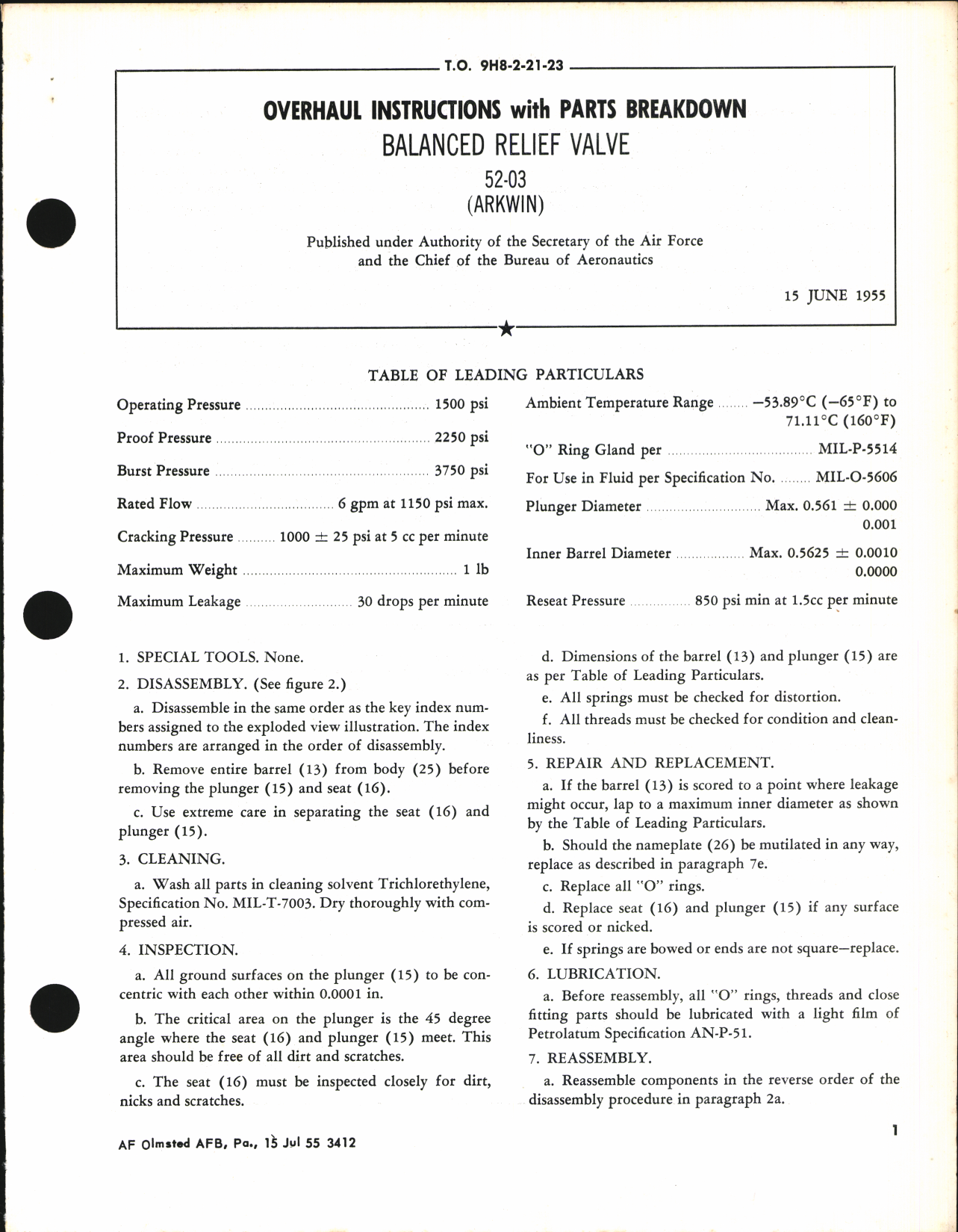 Sample page 1 from AirCorps Library document: Overhaul Instructions with Parts Breakdown for Balanced Relief Valve 52-03