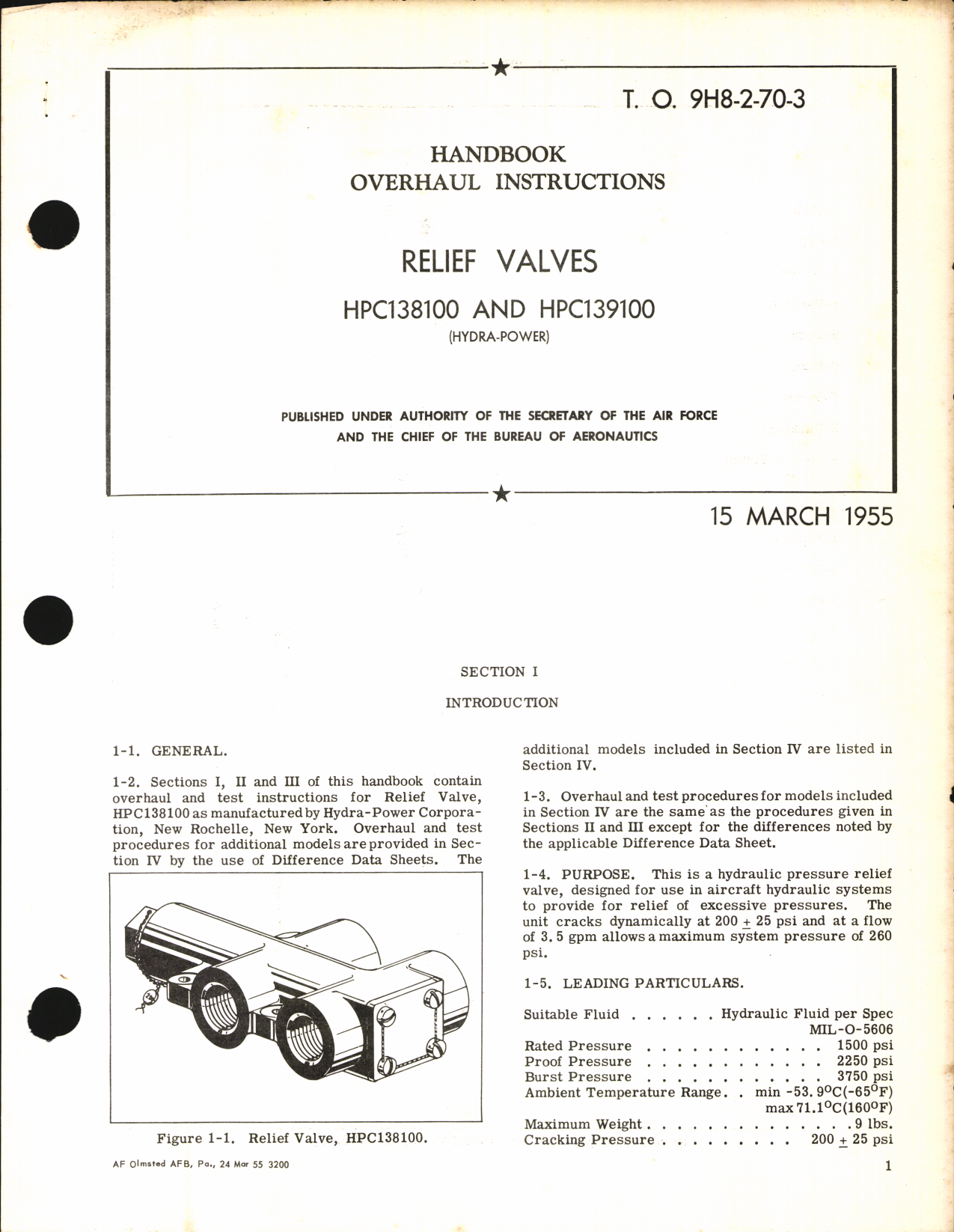 Sample page 1 from AirCorps Library document: Overhaul Instructions for Relief Valves HPC138100 and HPC139100