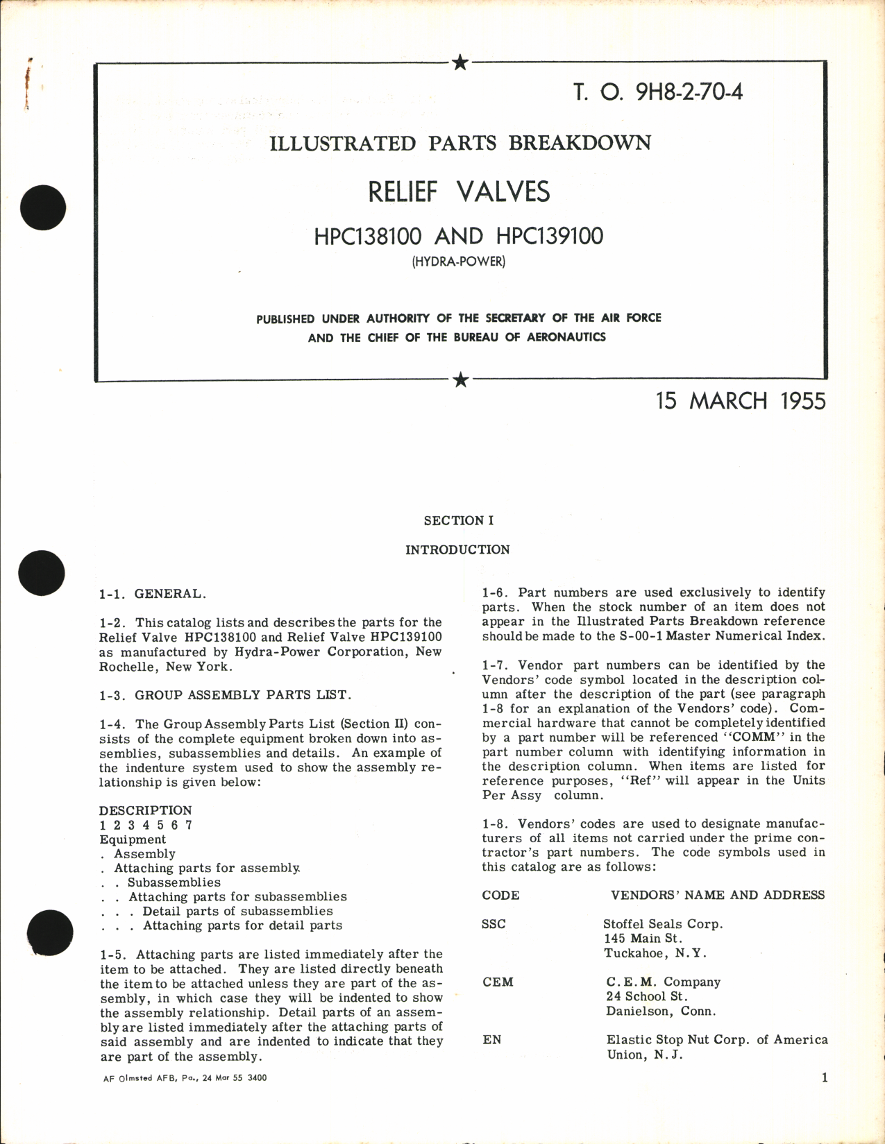 Sample page 1 from AirCorps Library document: Illustrated Parts Breakdown for Relief Valves HPC138100 and HPC139100