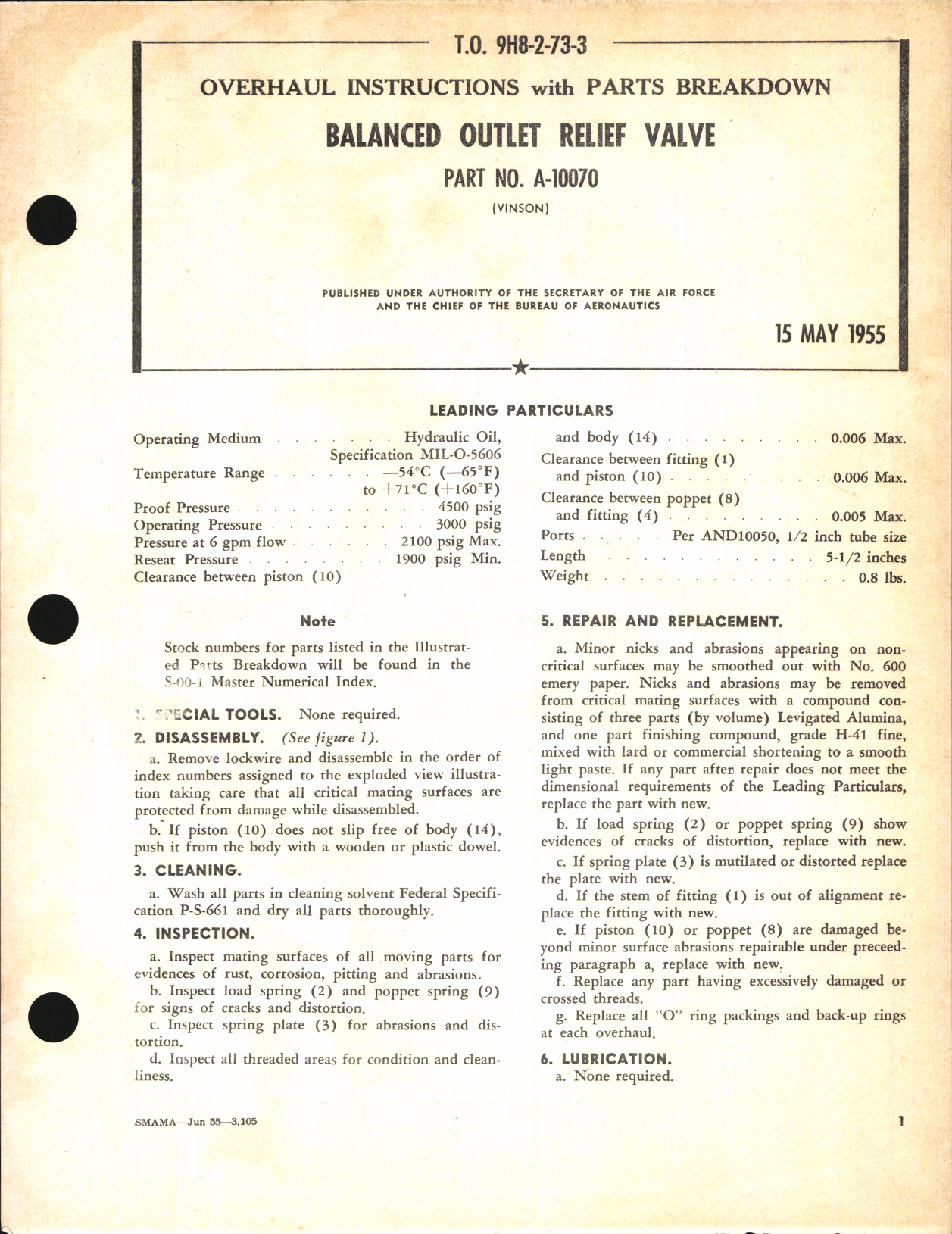 Sample page 1 from AirCorps Library document: Overhaul Instructions with Parts Breakdown for Balanced Outlet Relief Valve Part No. A-10070