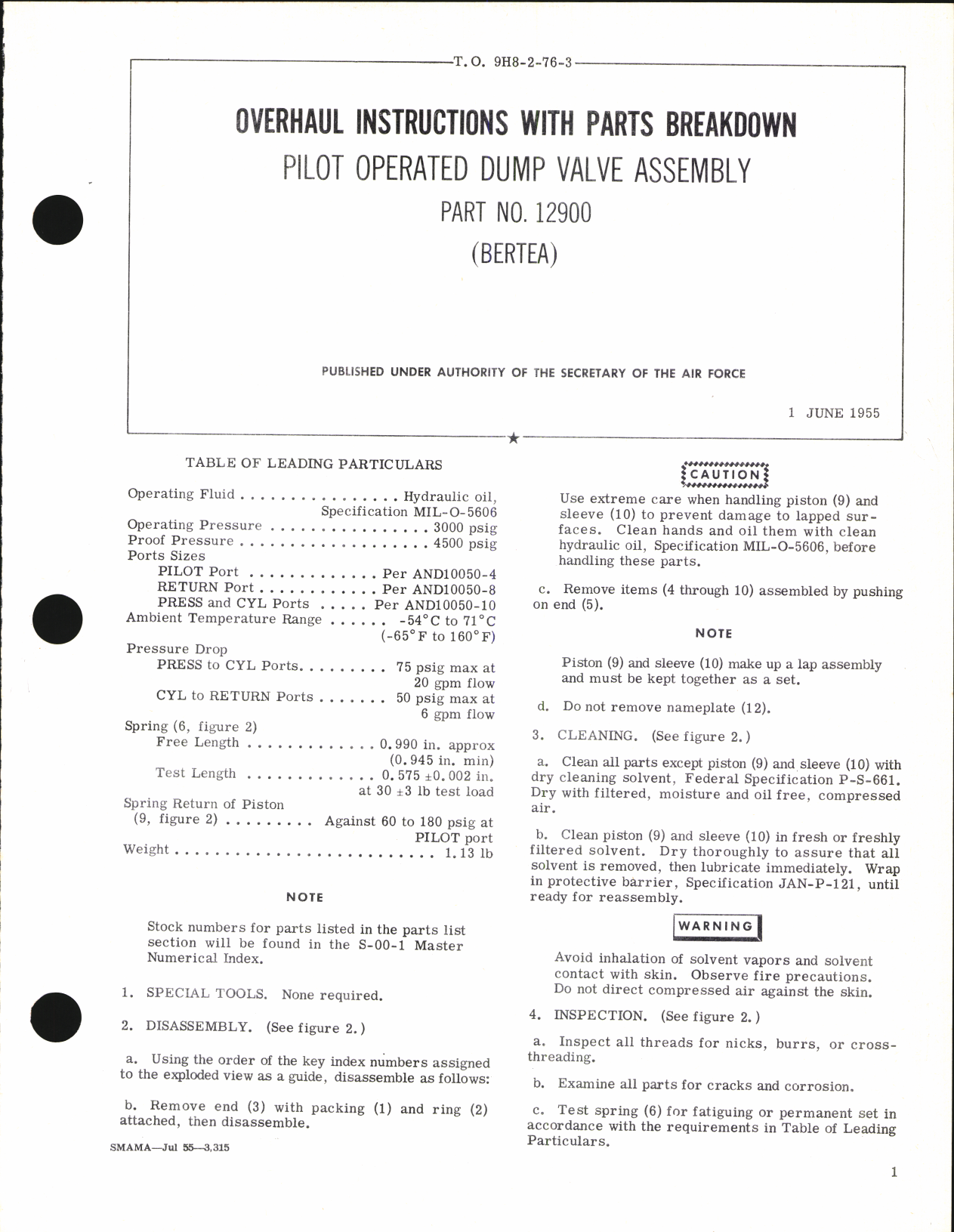 Sample page 1 from AirCorps Library document: Overhaul Instructions with Parts Breakdown for Pilot Dump Valve Assembly Part No. 12900