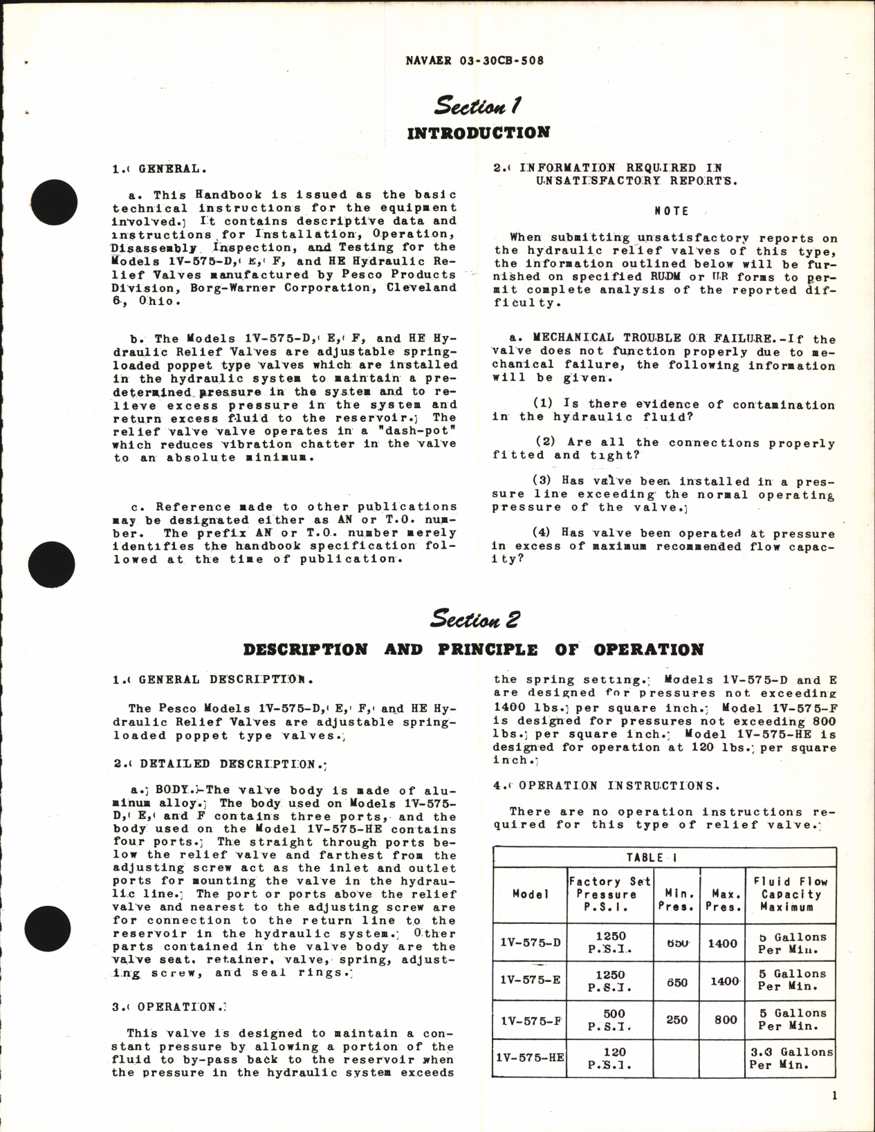 Sample page 5 from AirCorps Library document: Operation, Service and Overhaul Instructions with Parts Catalog for Hydraulic Relief Valves