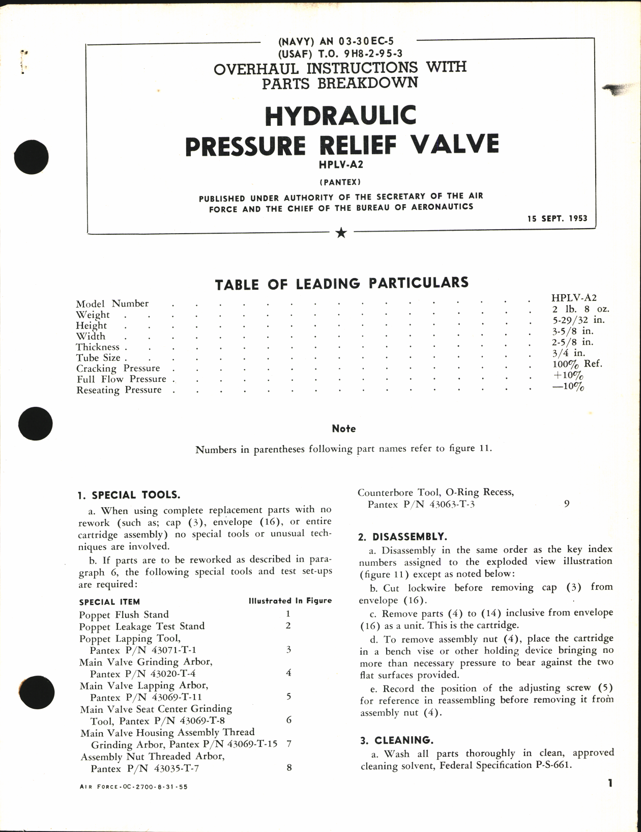 Sample page 1 from AirCorps Library document: Overhaul Instructions with Parts Breakdown for Hydraulic Relief Valve HPLV-A2