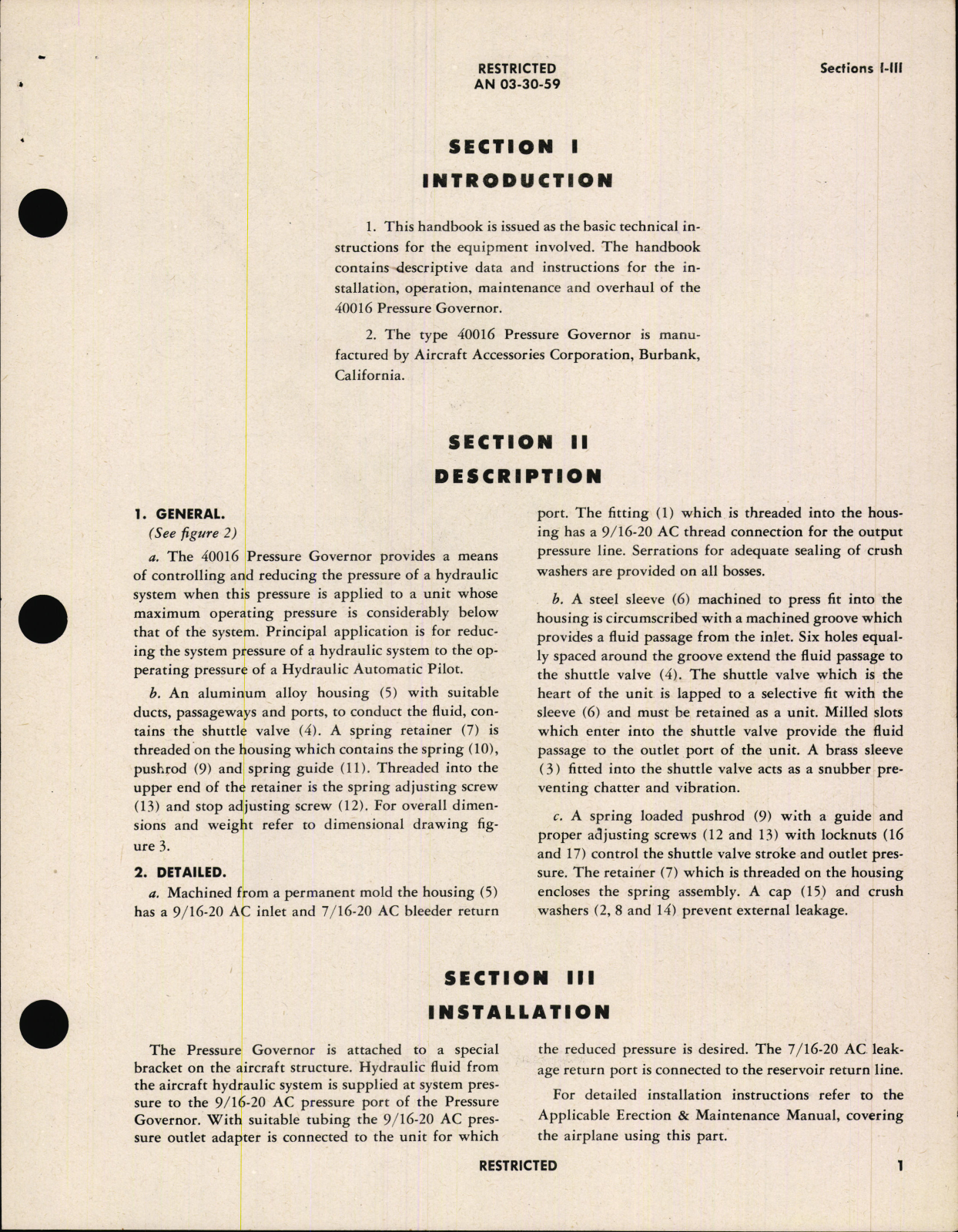 Sample page 5 from AirCorps Library document: Handbook of Instructions with Parts Catalog, Hydraulic System Pressure Governor