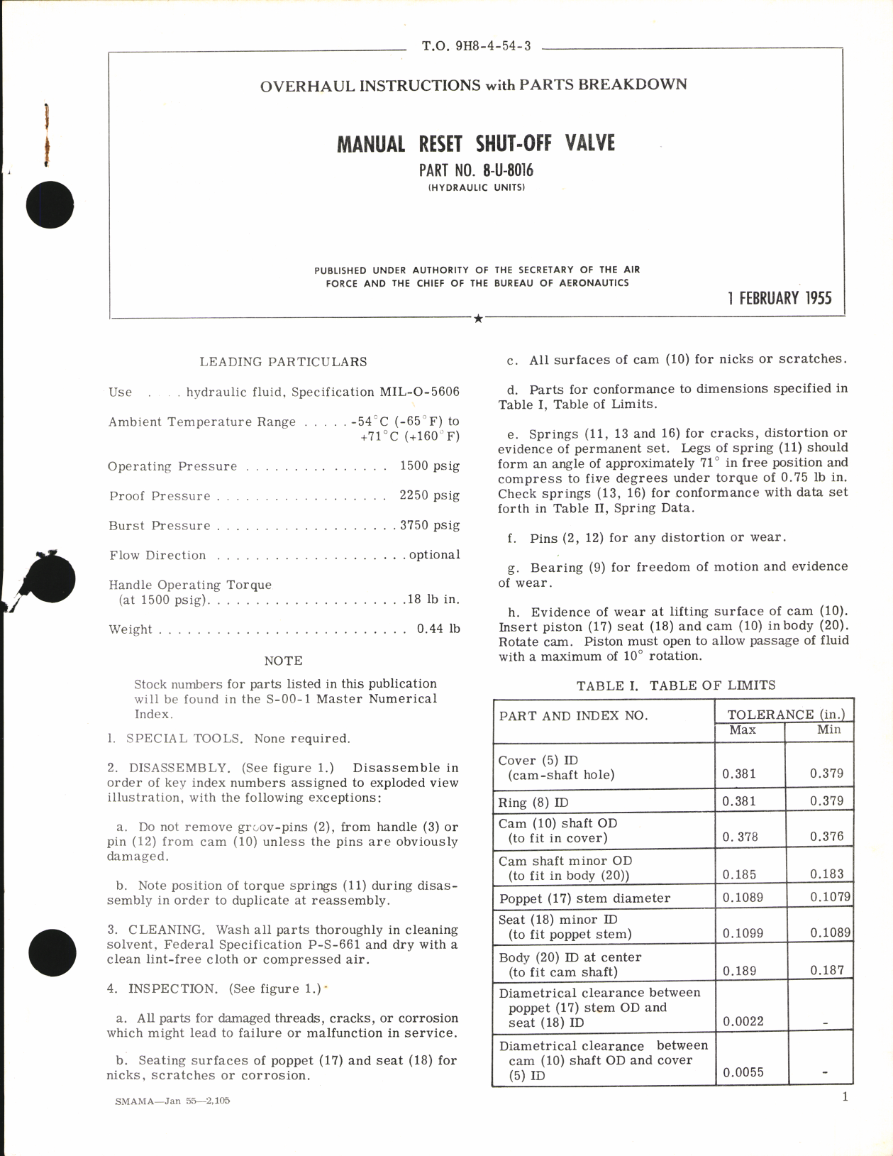 Sample page 1 from AirCorps Library document: Overhaul Instructions with Parts Breakdown for Manual Reset Shut-Off Valve Part No. 8-U-8016