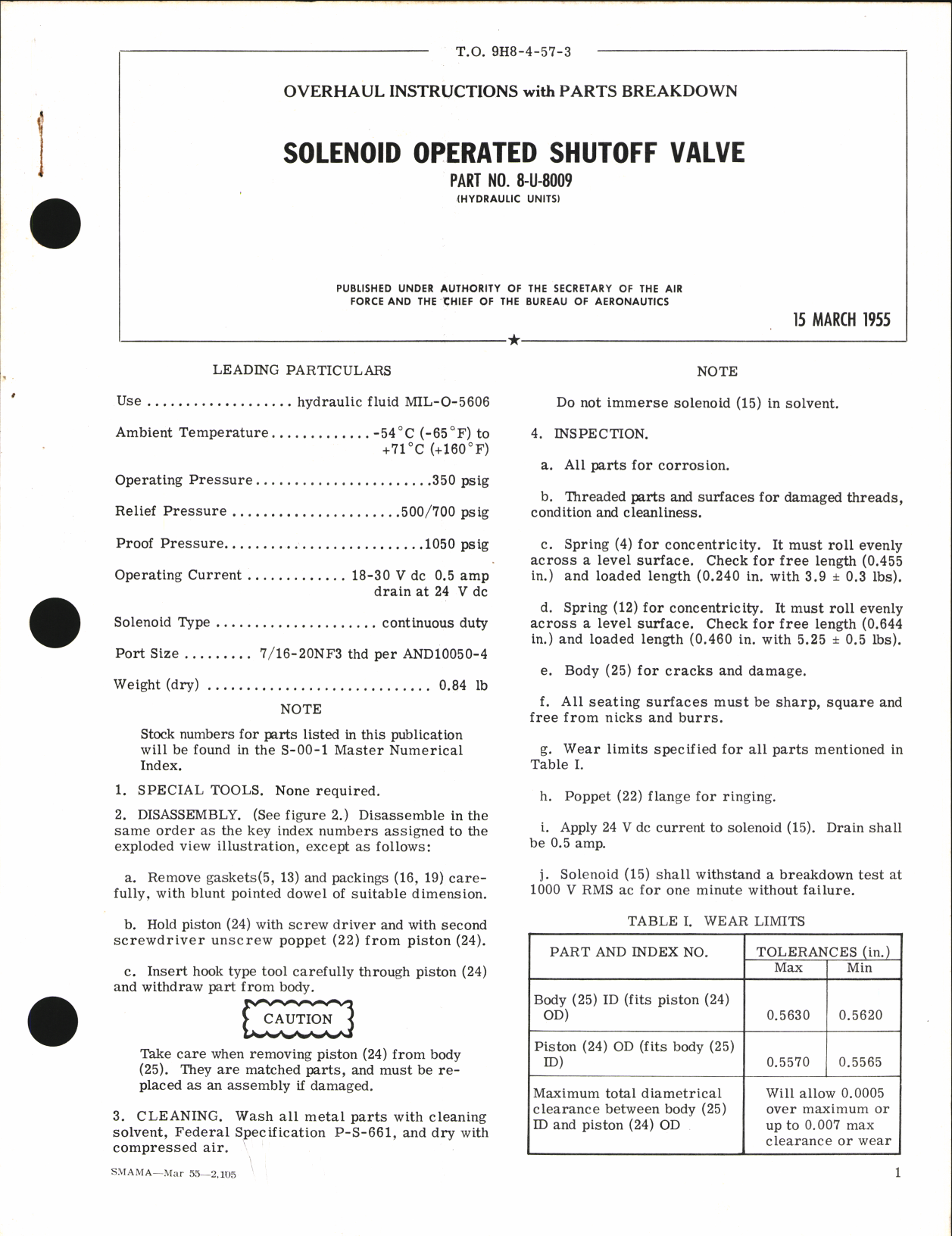 Sample page 1 from AirCorps Library document: Overhaul Instructions with Parts Breakdown for Solenoid Operated Shutoff Valve Part No. 8-U-8009